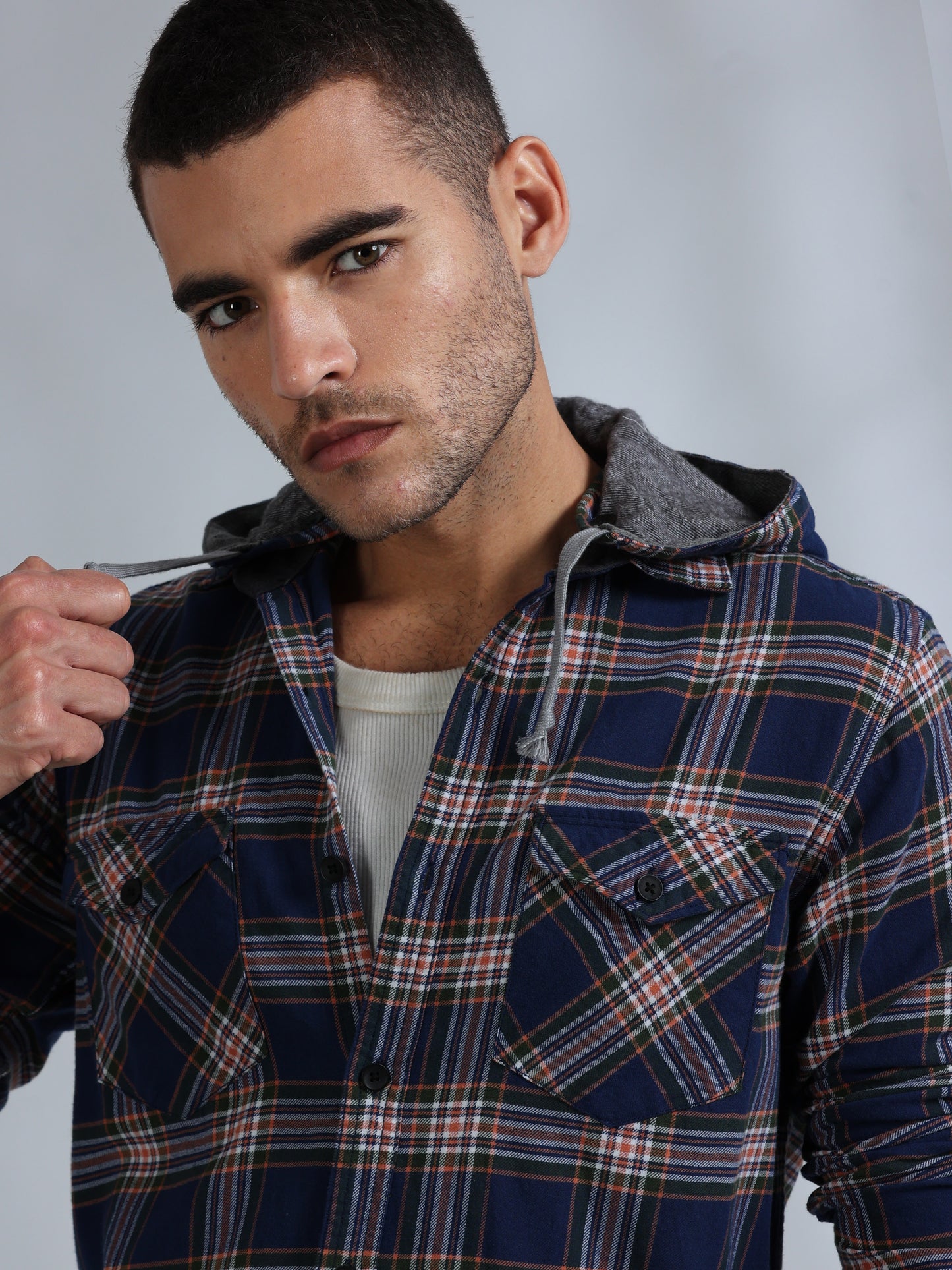 Freetown Navy Check Hoodie Shirt