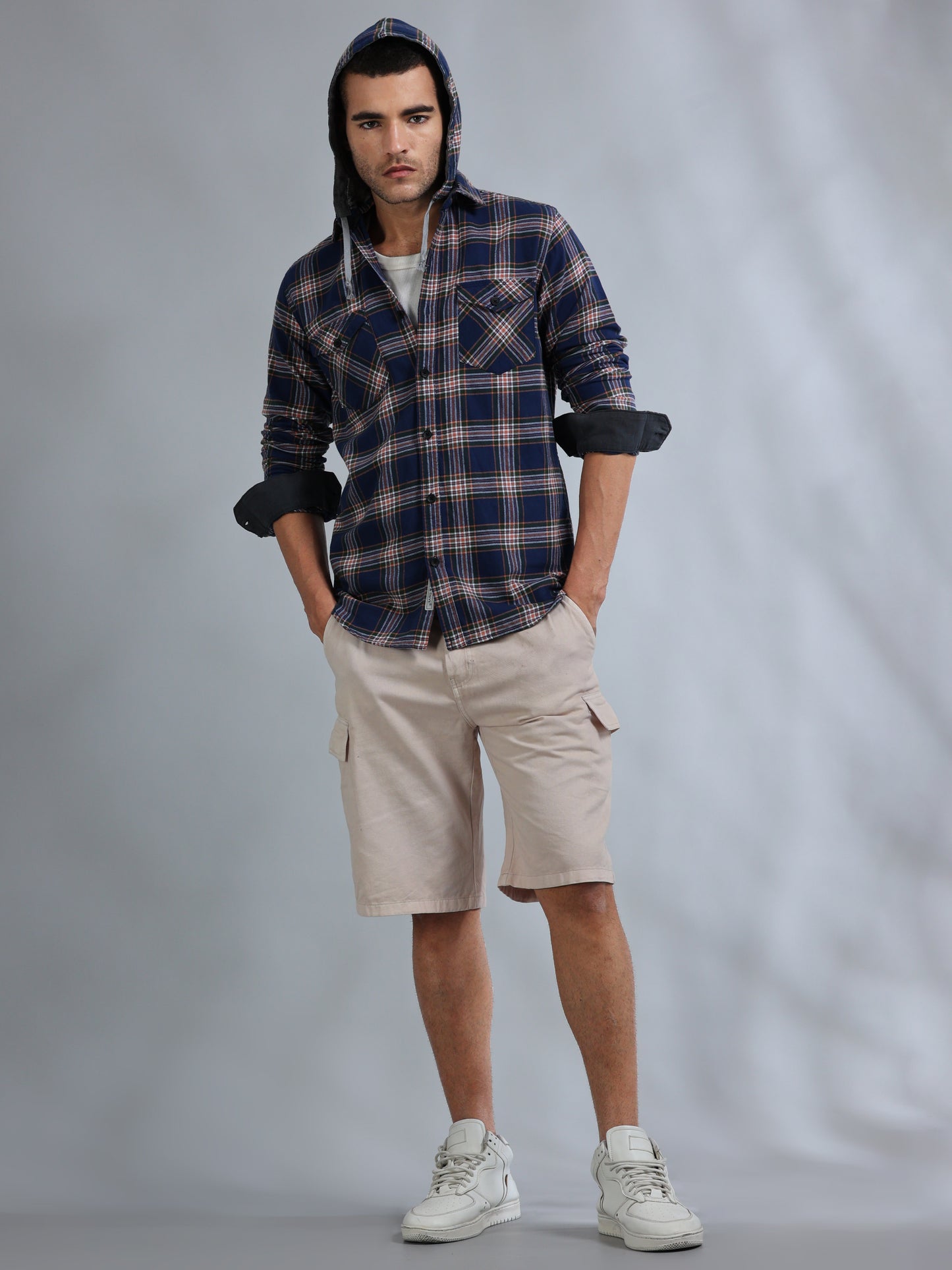 Freetown Navy Check Hoodie Shirt