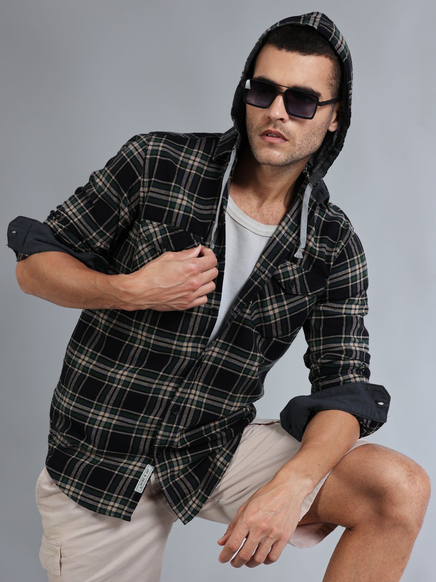 Freetown Black Green Check Hoodie Shirt