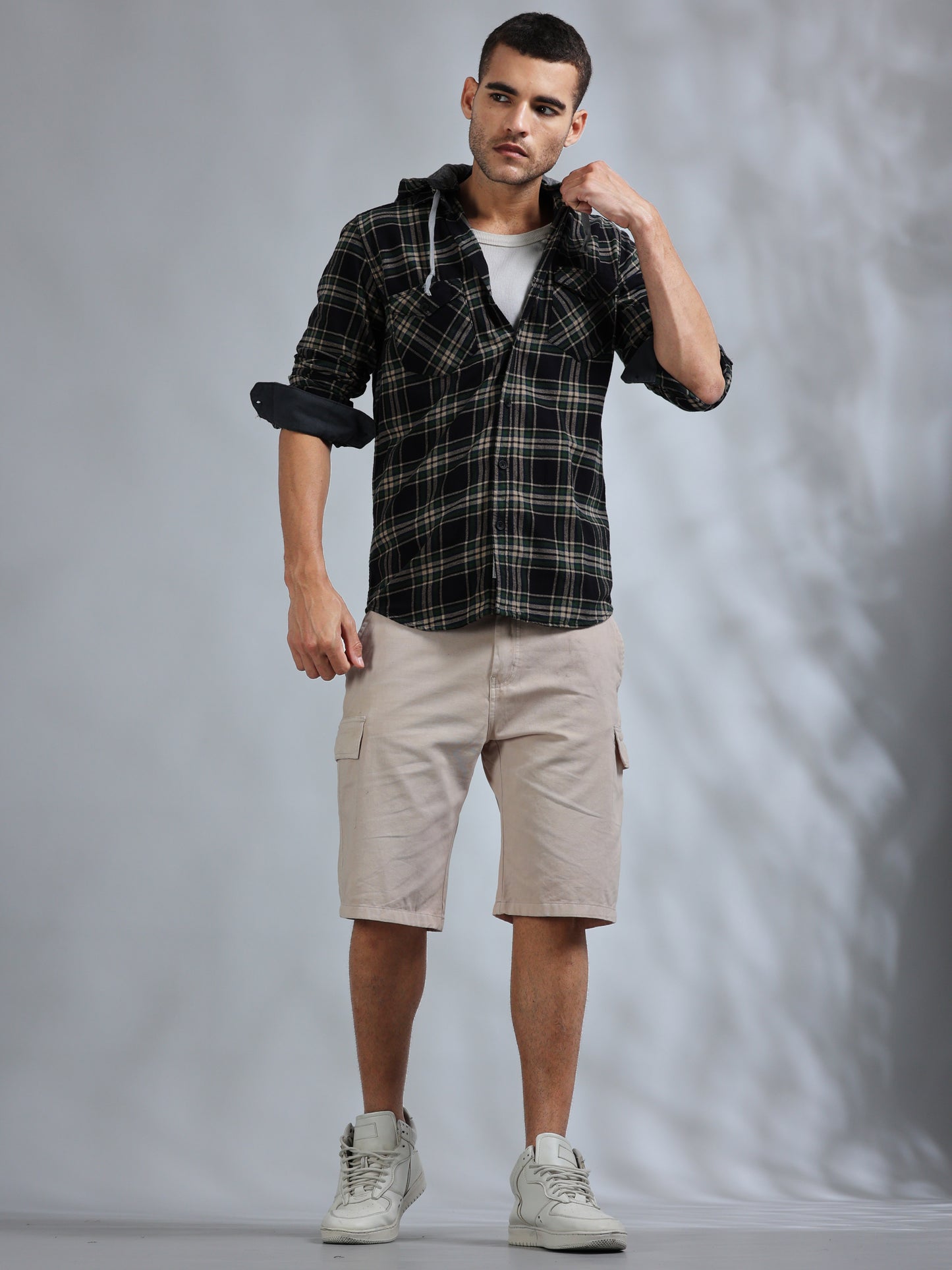Freetown Black Green Check Hoodie Shirt