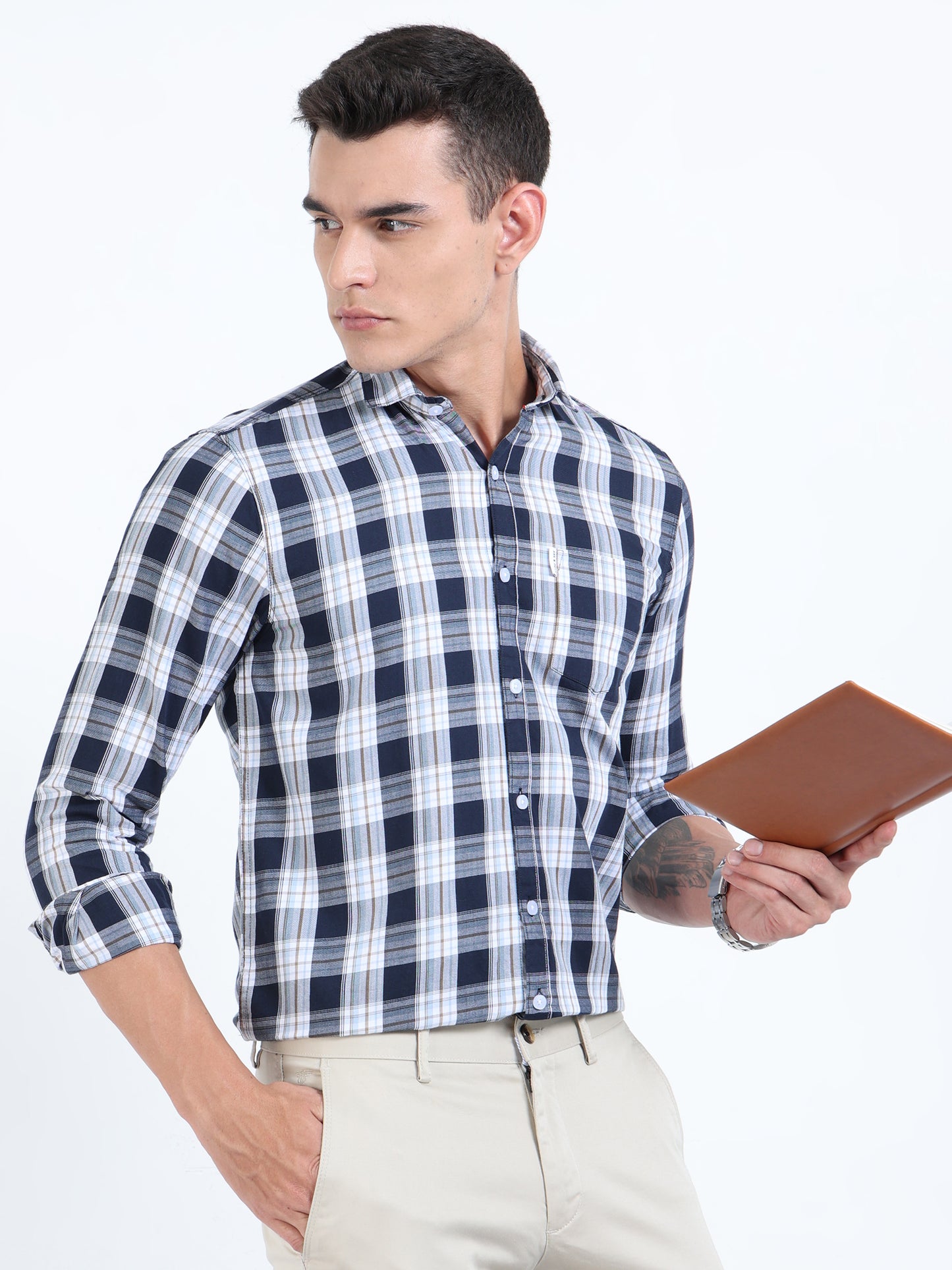 Kobe Dark Grey Blue Check Shirt