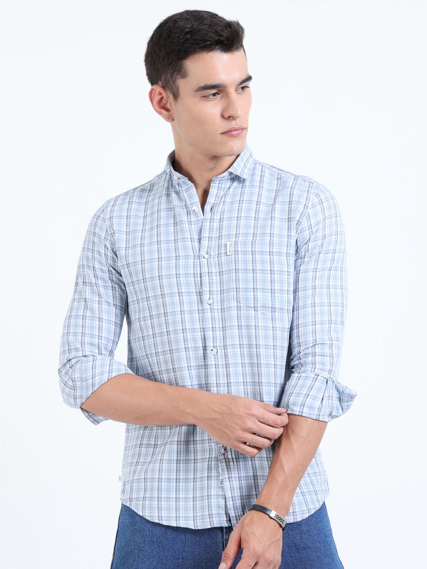 Kobe White & Ciyan Blue Check Shirt