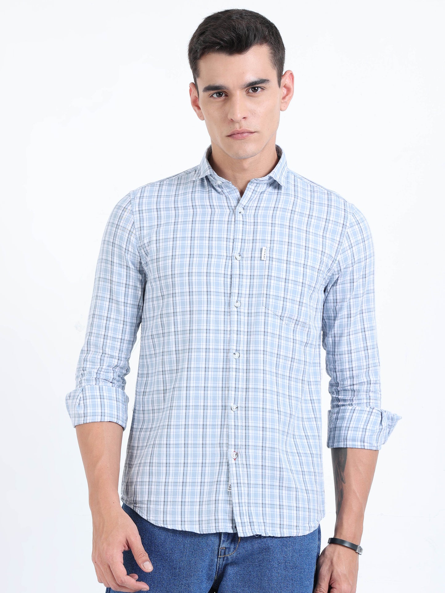 Kobe White & Ciyan Blue Check Shirt
