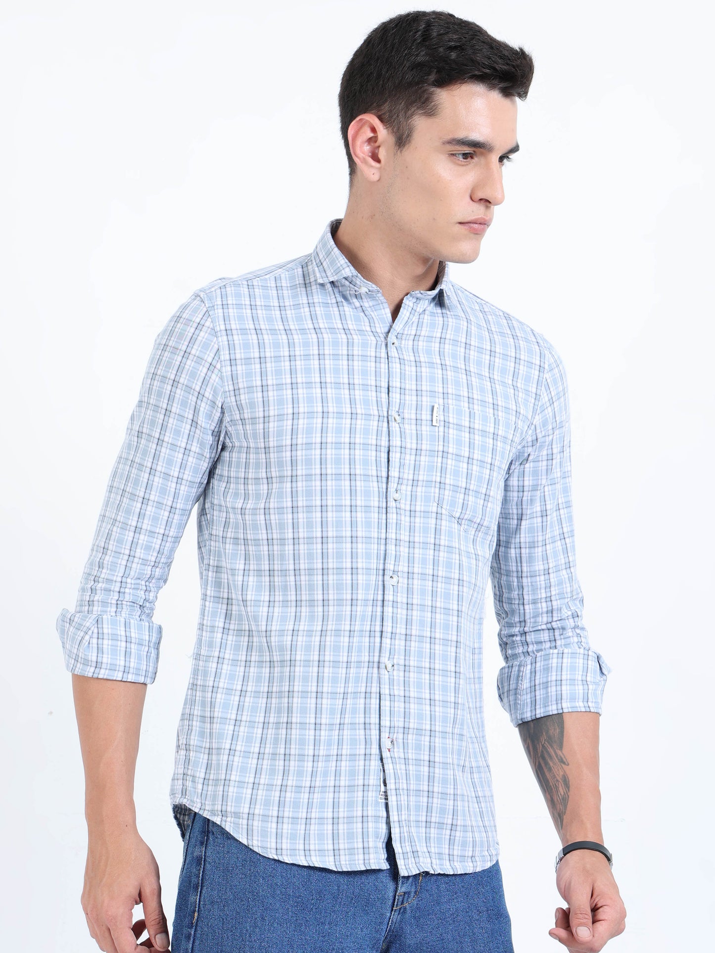 Kobe White & Ciyan Blue Check Shirt