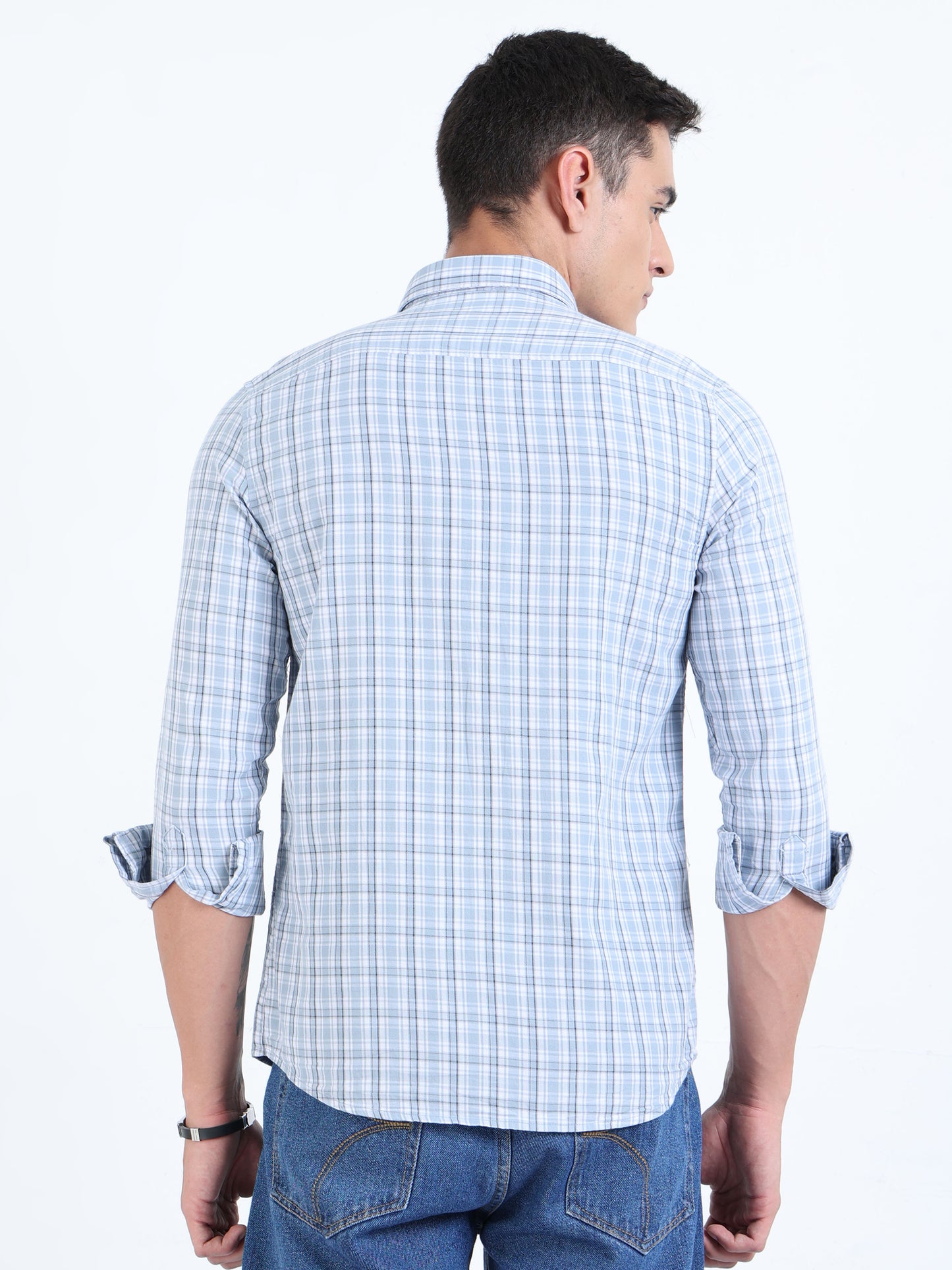 Kobe White & Ciyan Blue Check Shirt