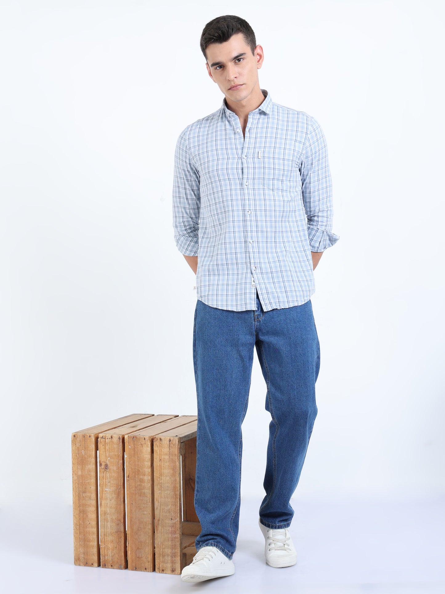 Kobe White & Ciyan Blue Check Shirt