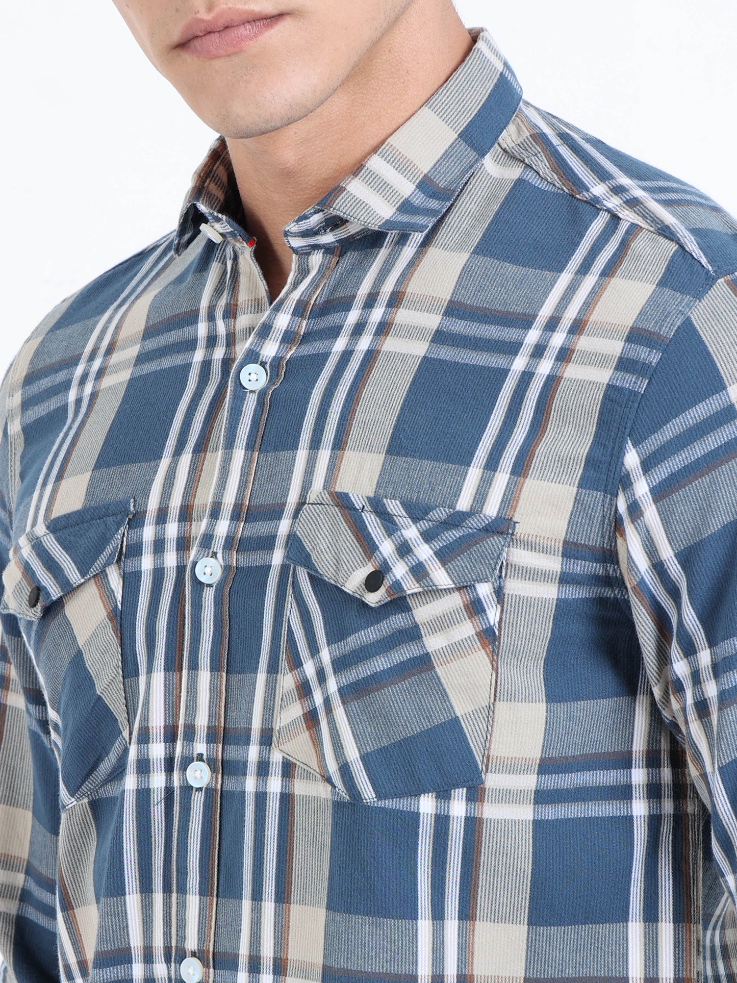 Phoenix Metalic Blue Check Shirt