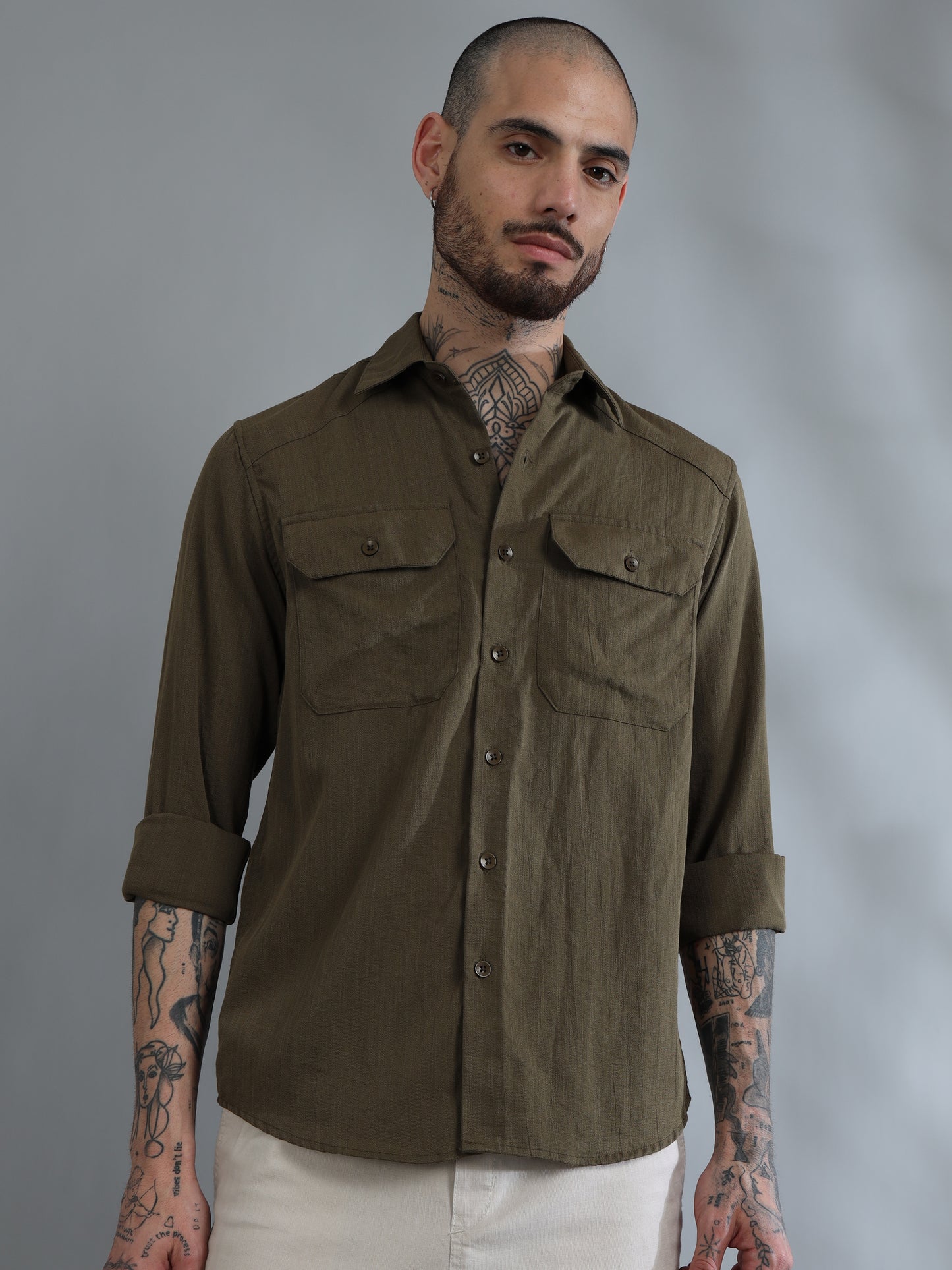 Miami Olive Green Solid Shirt
