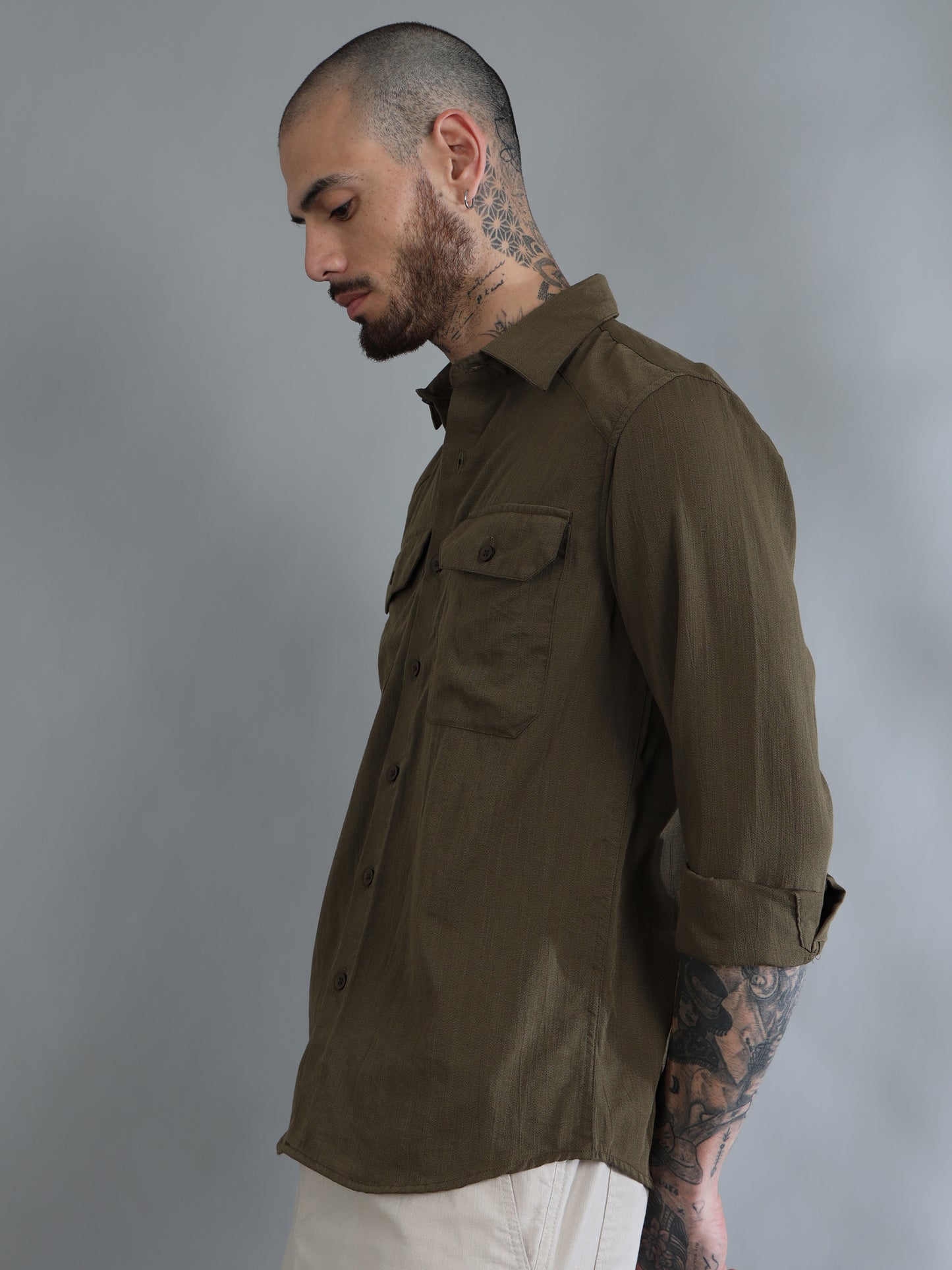 Miami Olive Green Solid Shirt