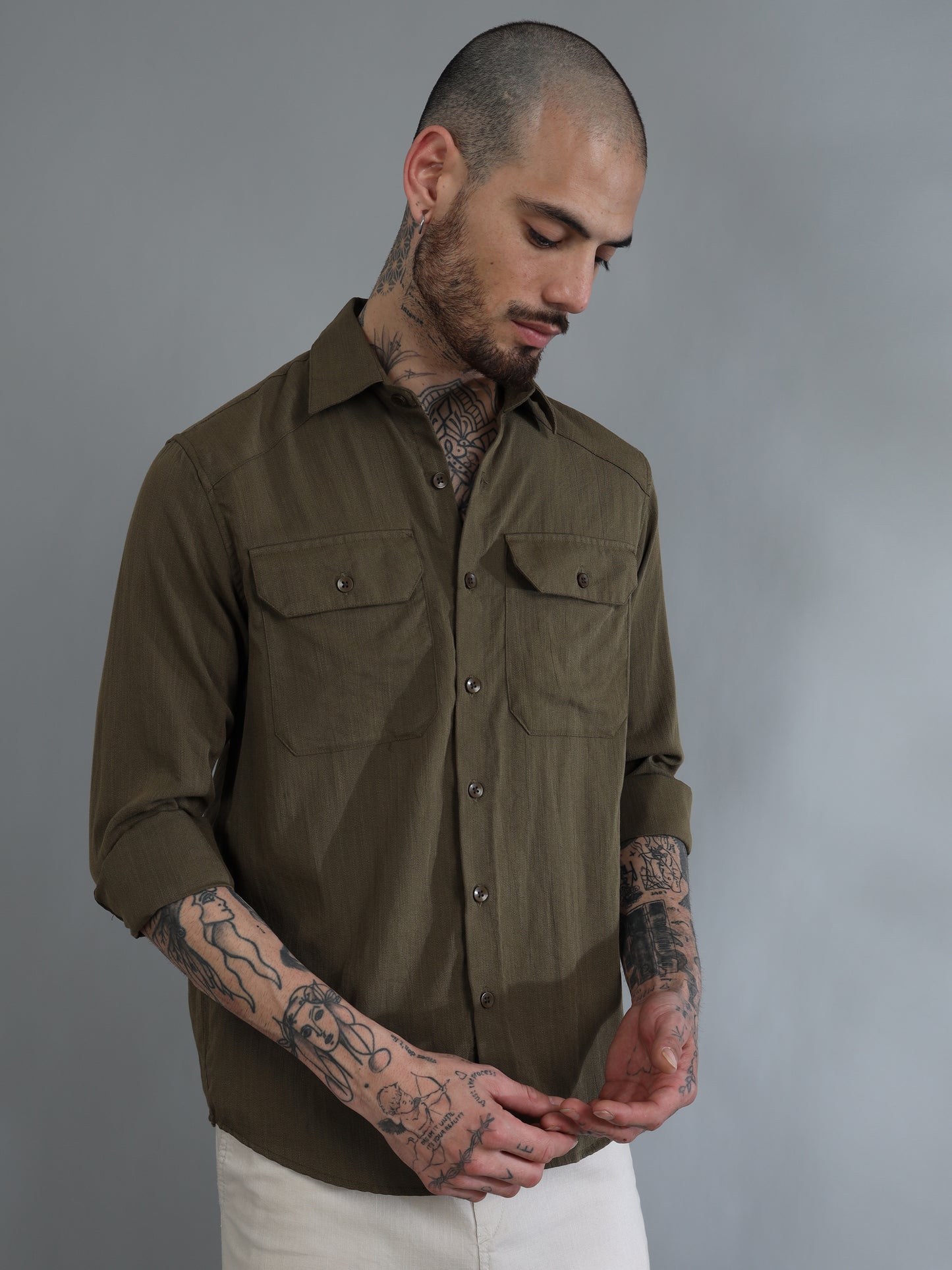 Miami Olive Green Solid Shirt