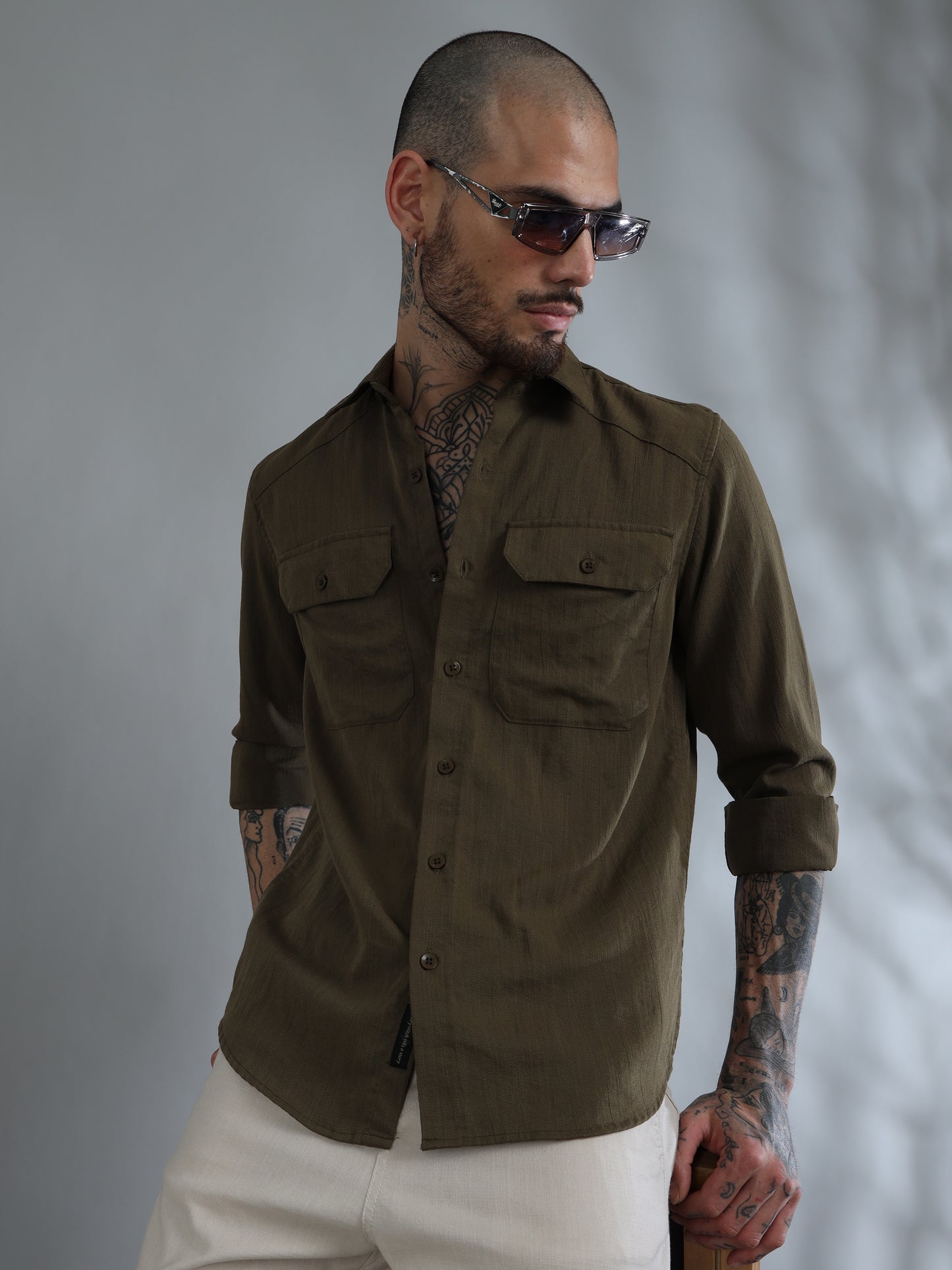 Miami Olive Green Solid Shirt