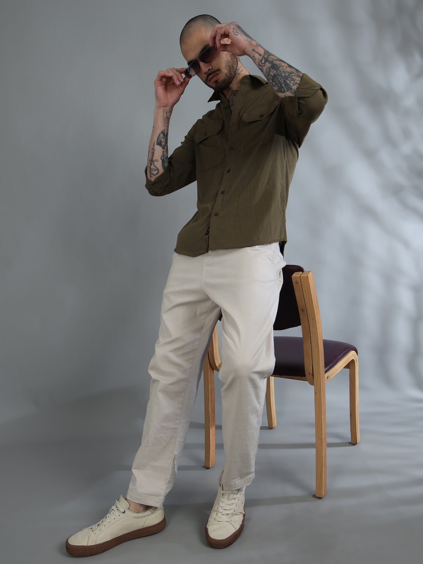 Miami Olive Green Solid Shirt