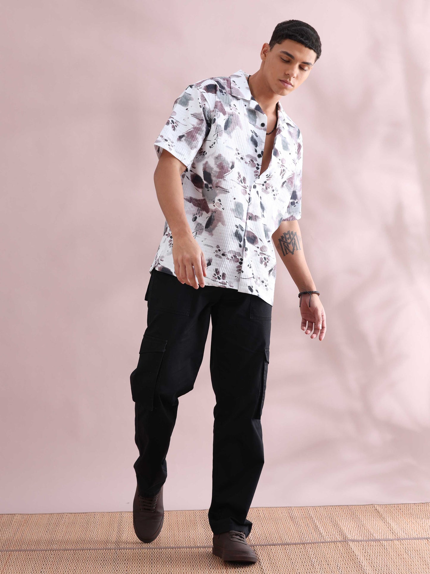 Bangkok Purple Color Splash Cuban Collar Shirt