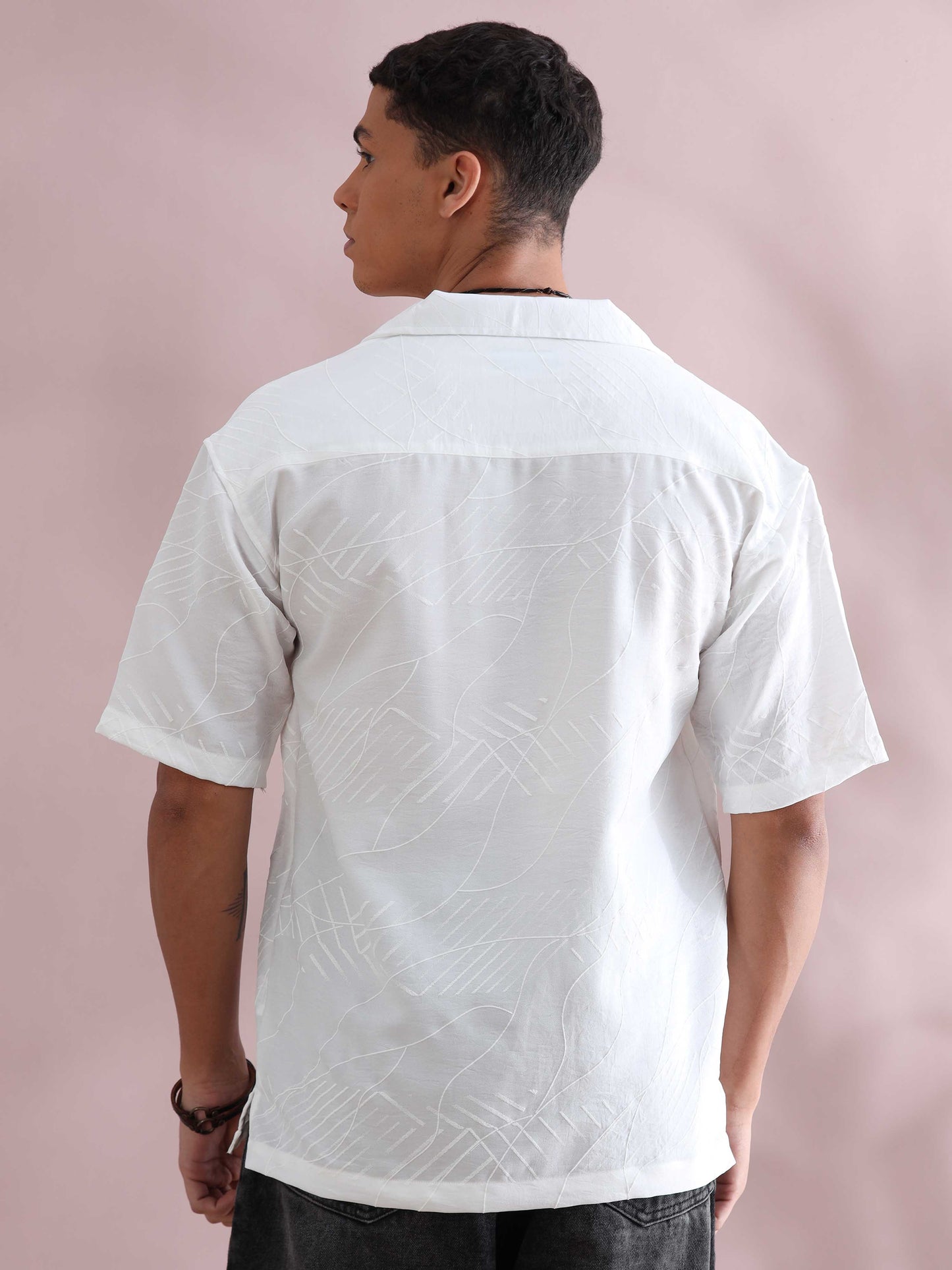 Glasgow White Line Art Design Cuban Collar Shirt