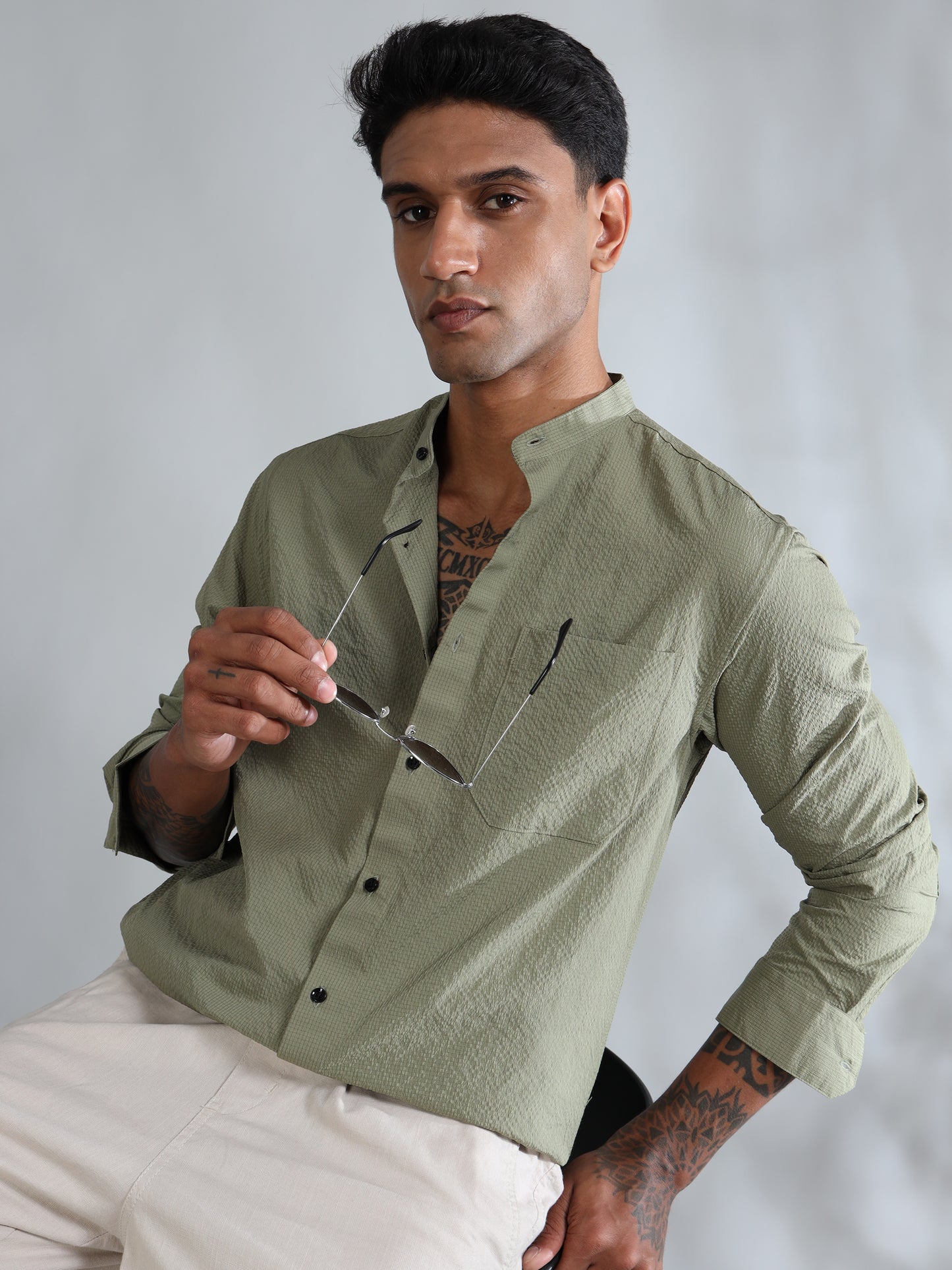 Granite Green Solid Shirt for Men