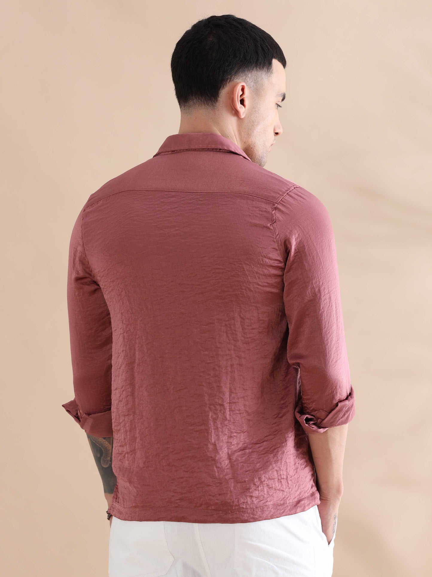 Peach Imported Velvet Casual Solid Shirts
