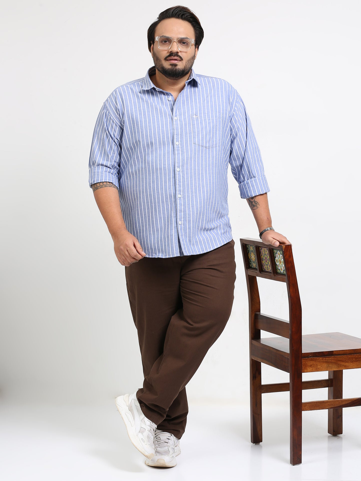 Gandia Blue Plus Size Striped Shirts