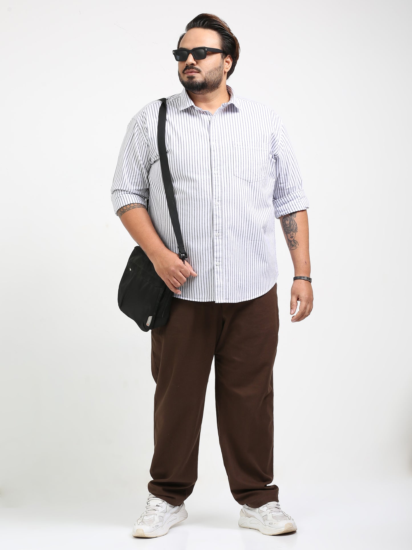 Gandia Pale Grey Plus Size Striped shirt