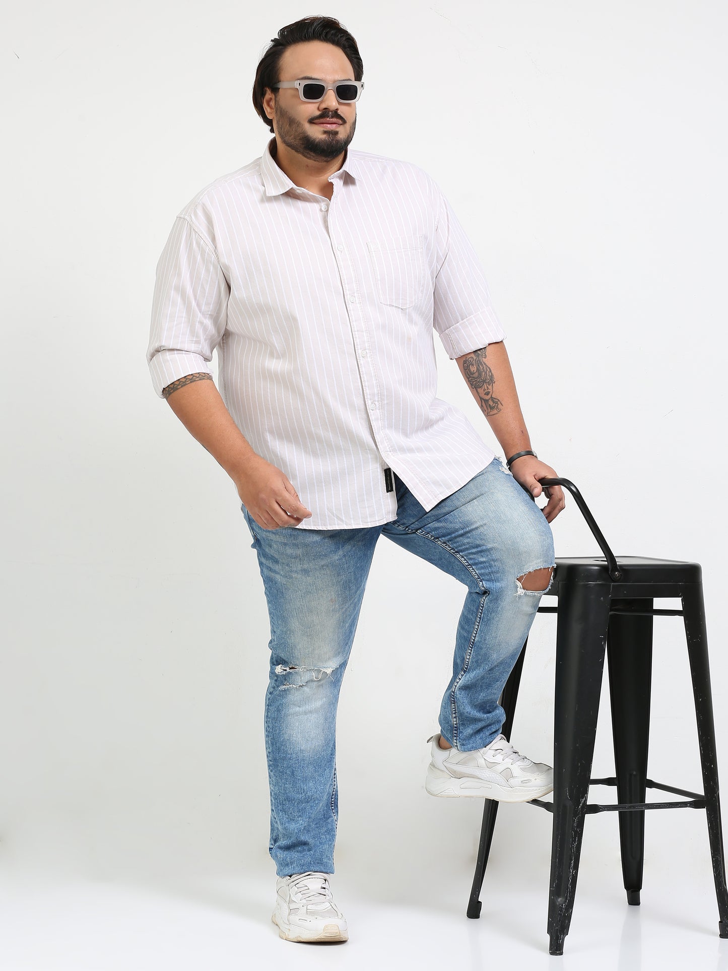 Gandia Pink Swan Plus Size Striped Shirt