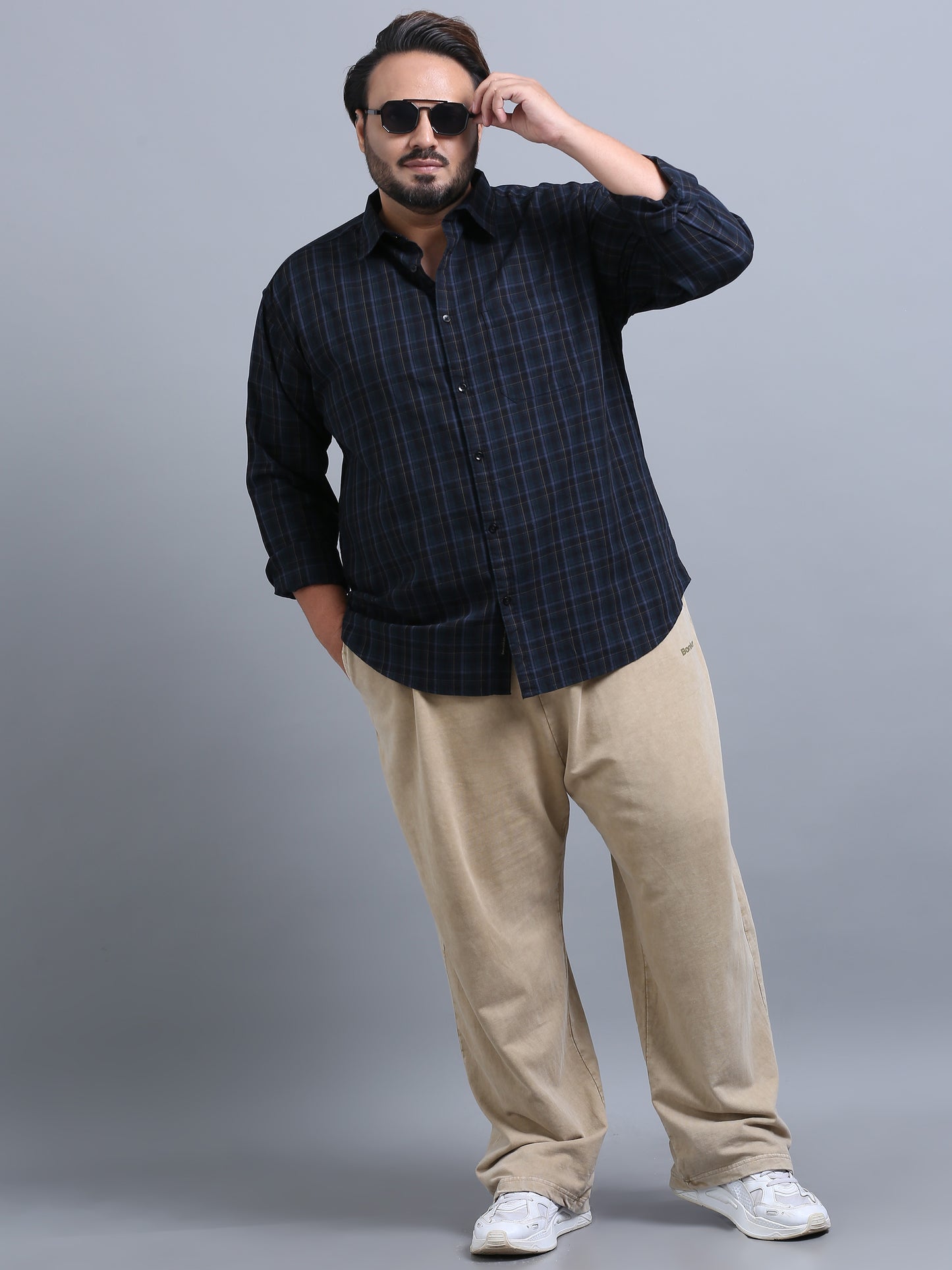 Luxembourg Bright Grey Plus Size Checks Shirt