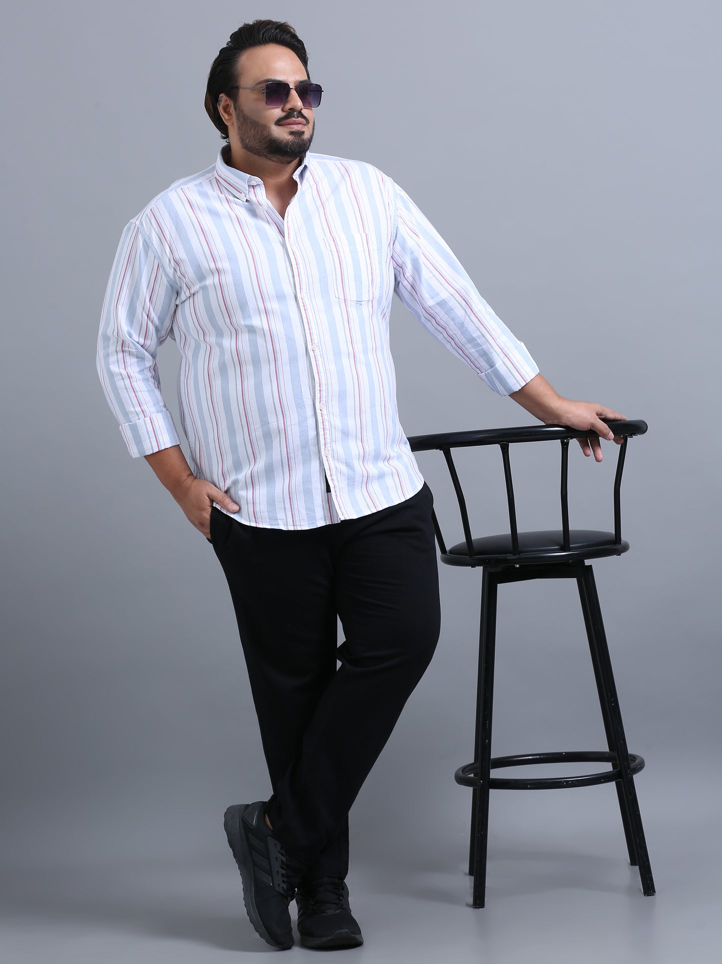 Gandia Pale Blue Lily Plus Size Striped Shirt