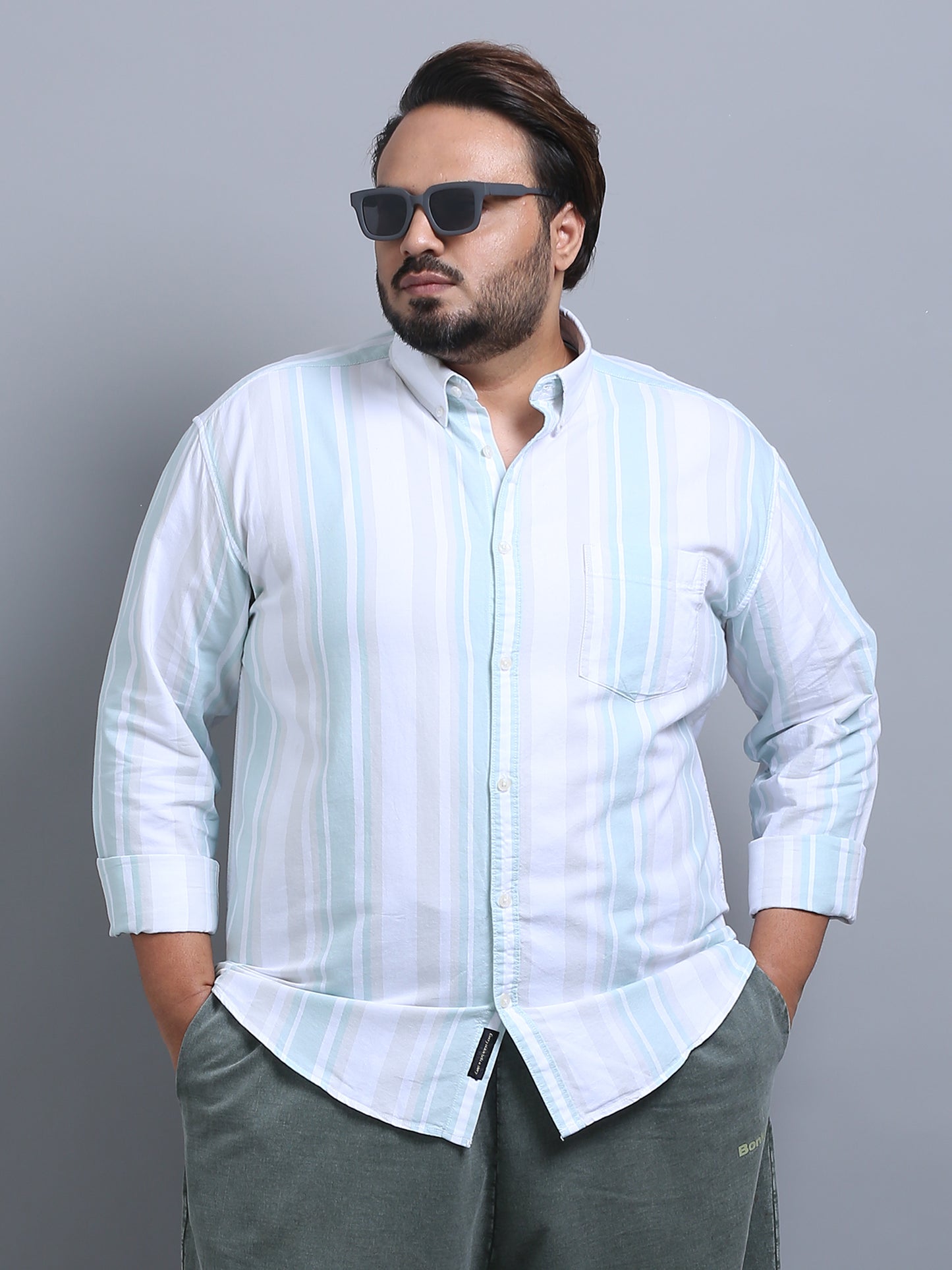 Gandia Blue Chalk Plus Size Striped Shirt