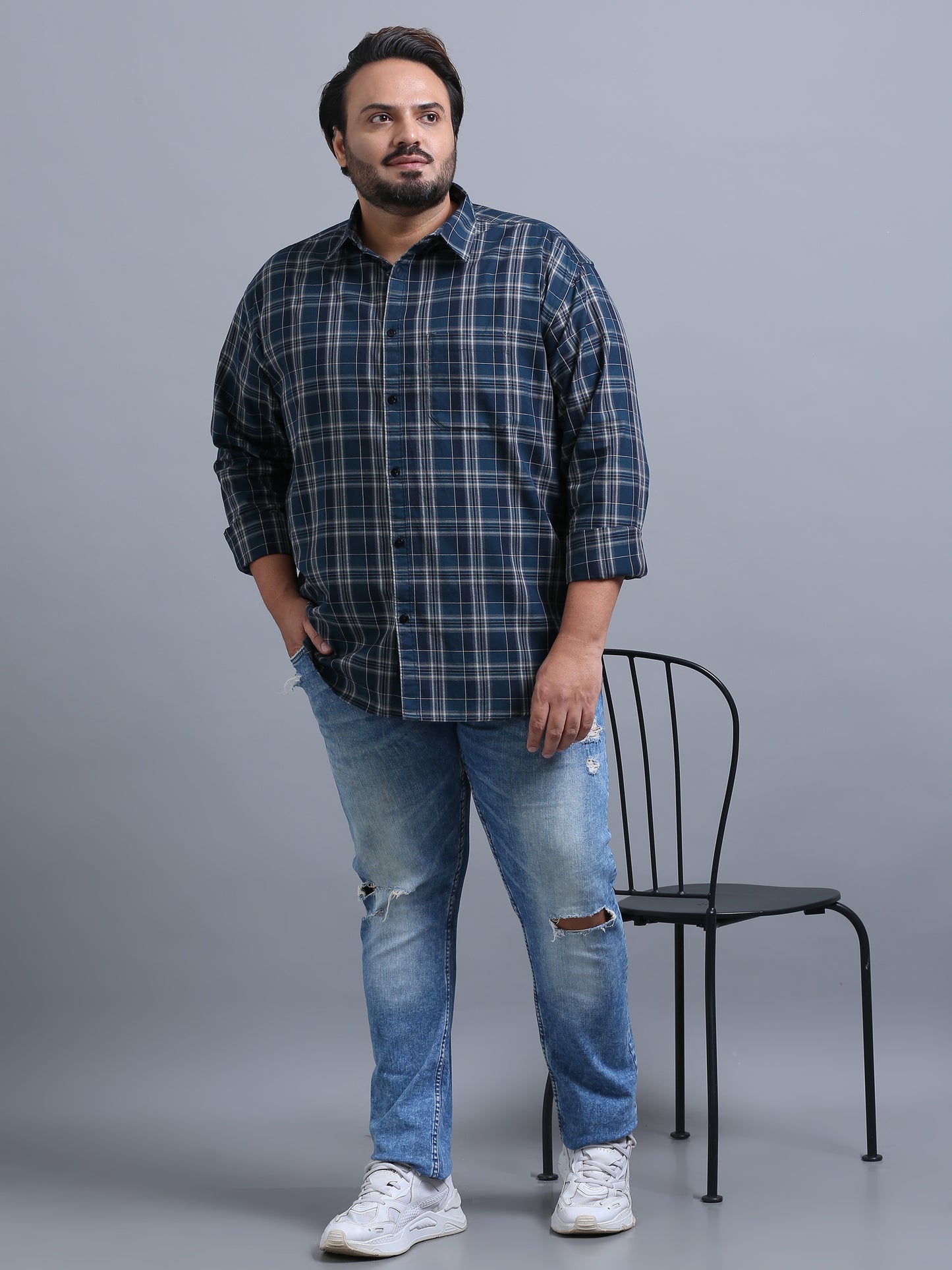 Luxembourg Nile Blue Plus Size Checks Shirt