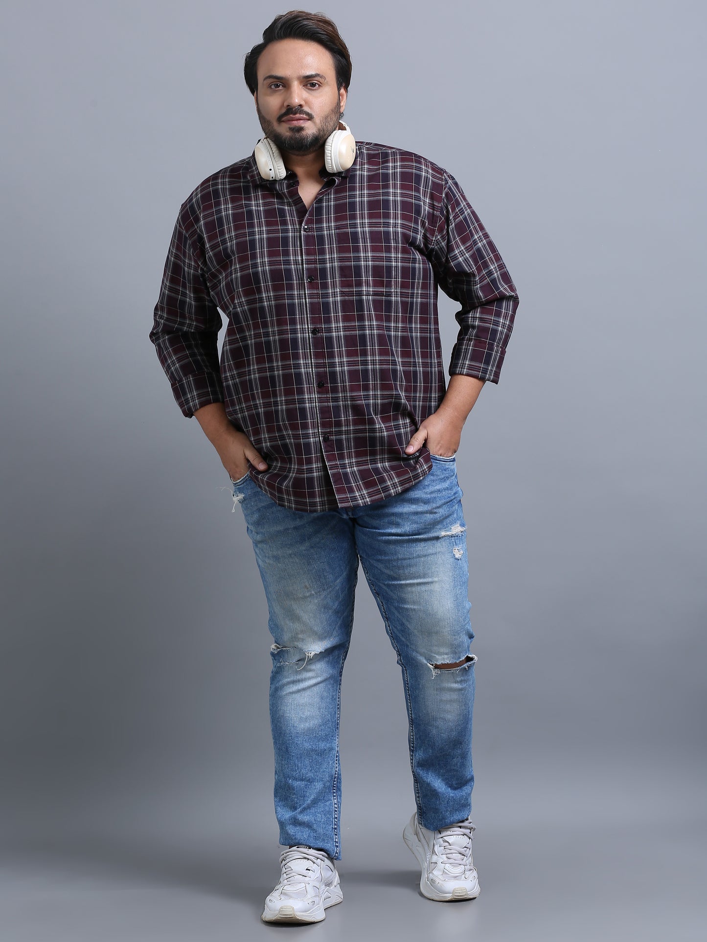 Luxembourg Crater Brown Plus Size Checks Shirt