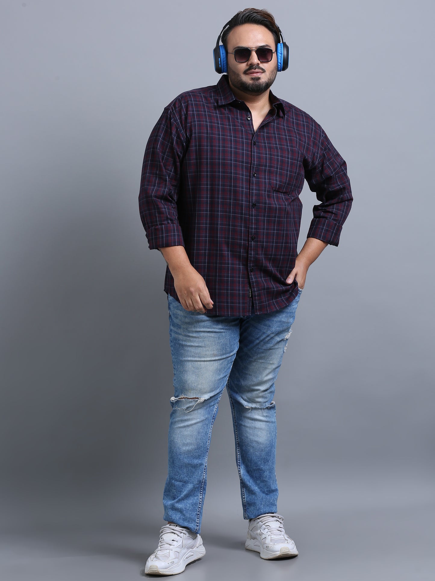 Luxembourg Wine Berry Plus Size Checks Shirt