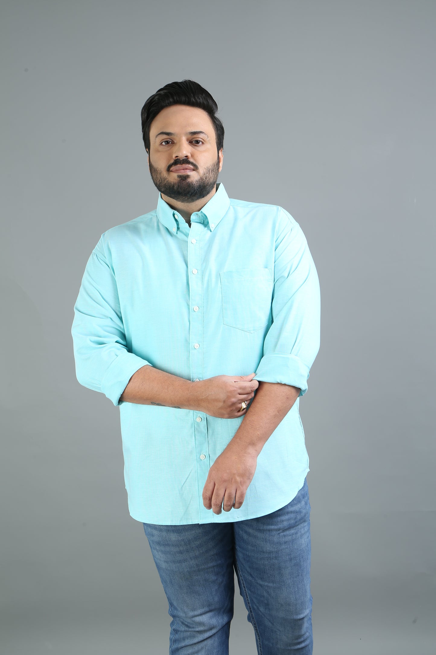 France Foam Plus Size Solid Shirt