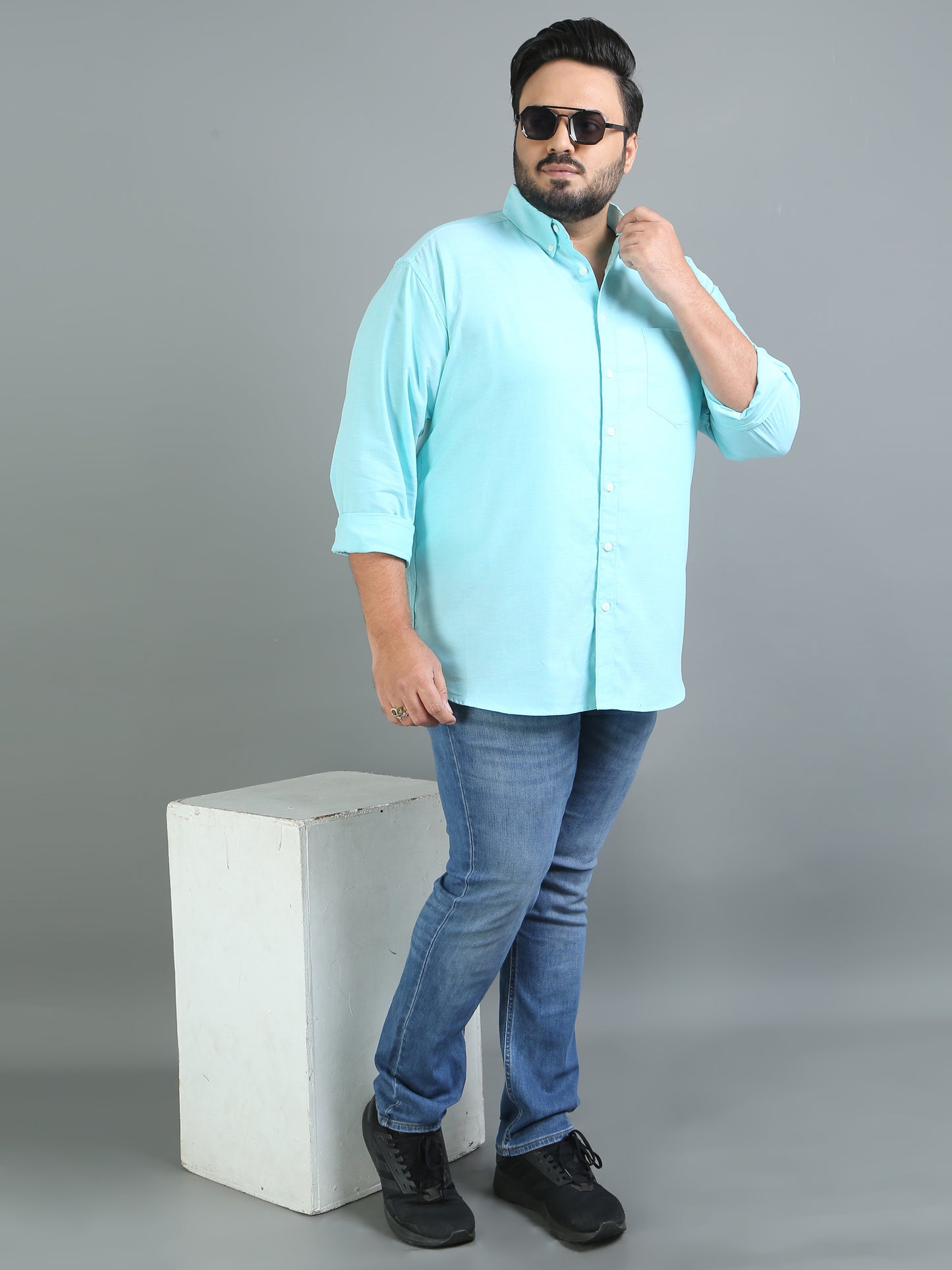 France Foam Plus Size Solid Shirt