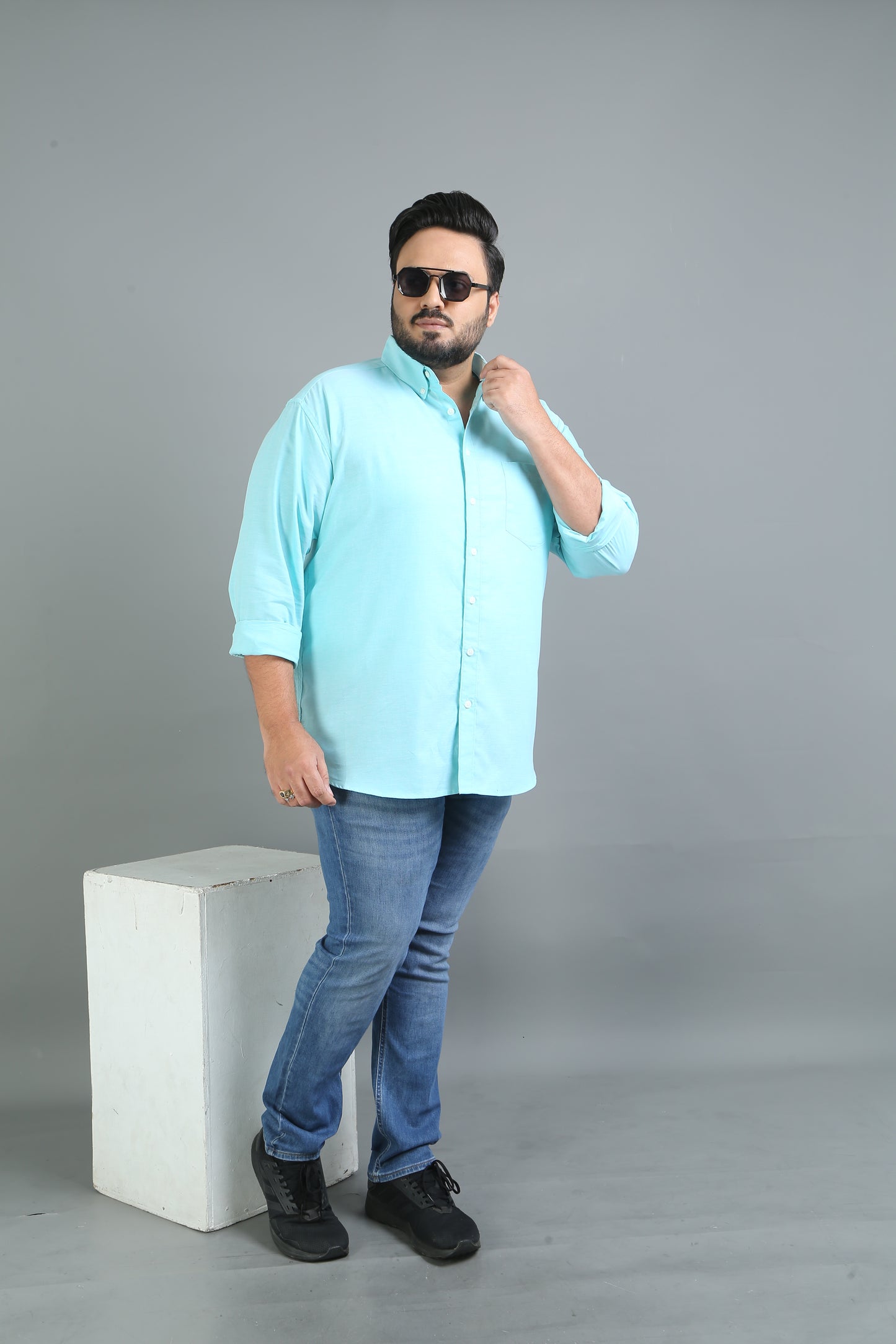 France Foam Plus Size Solid Shirt