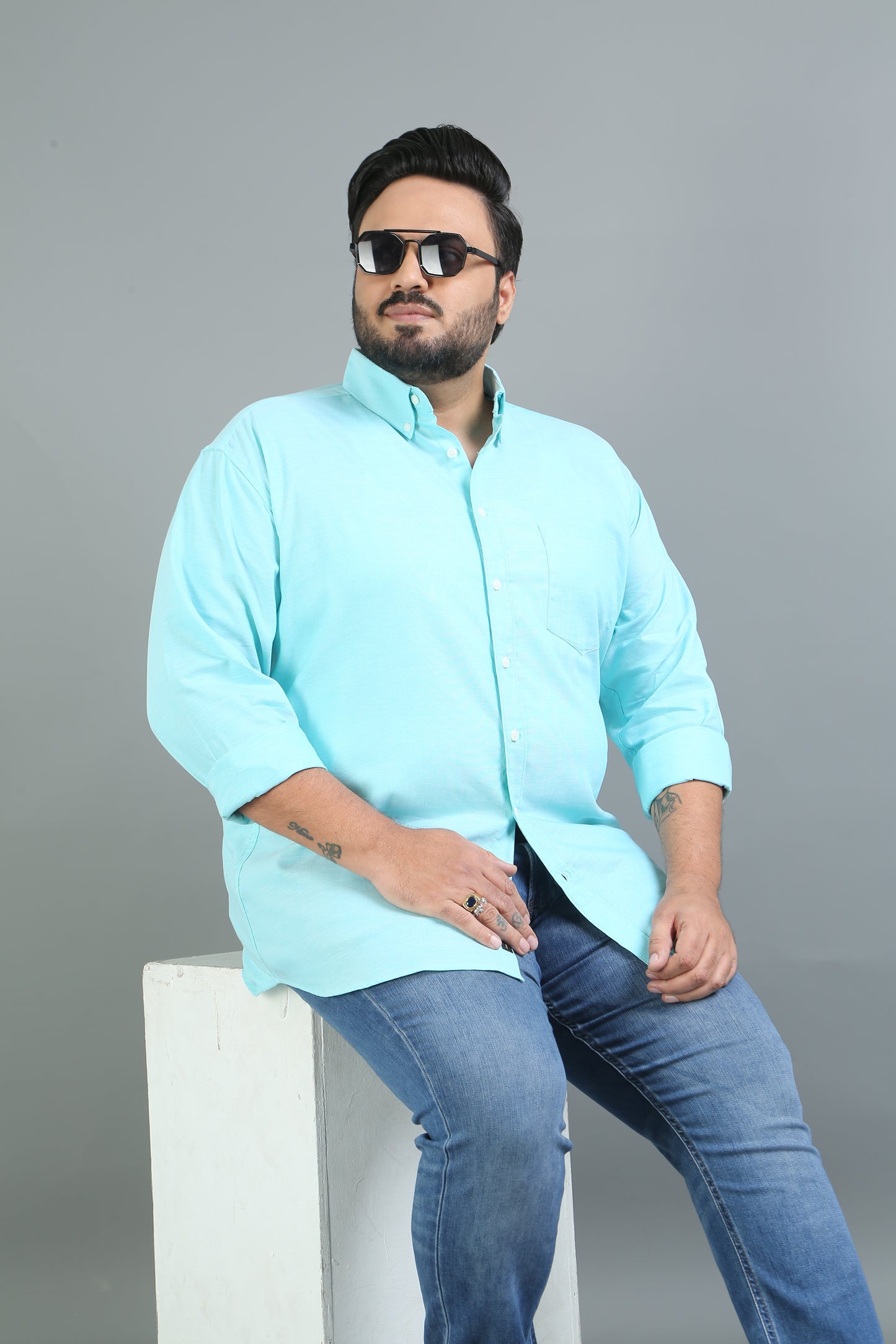 France Foam Plus Size Solid Shirt