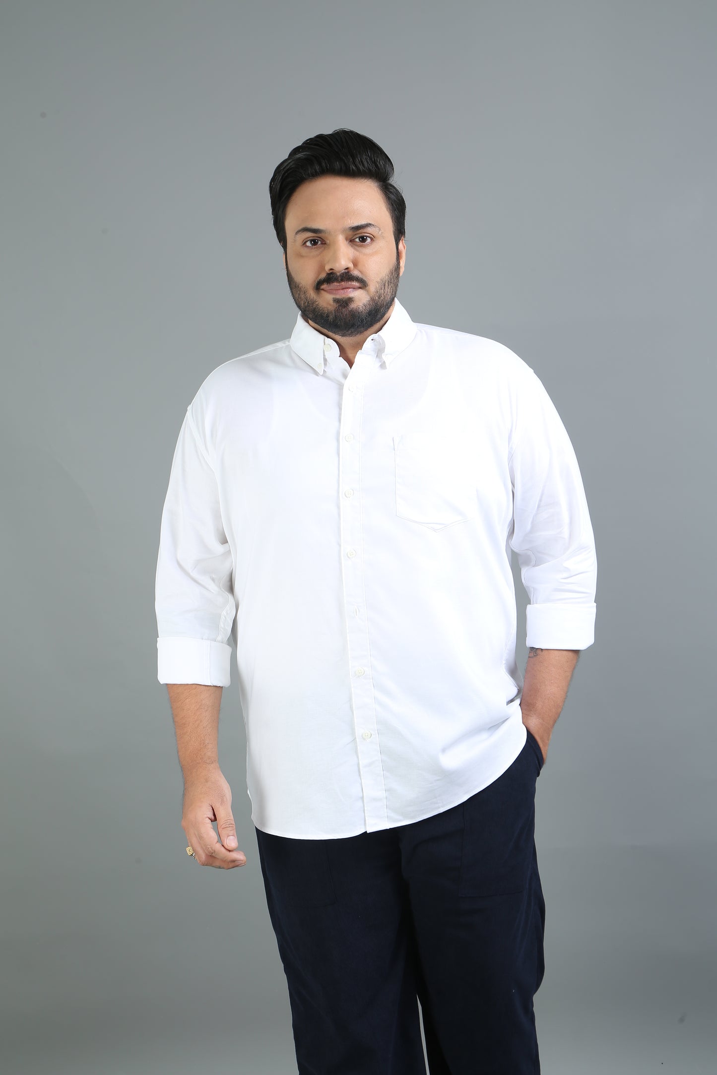 France white Plus Size Solid Shirt