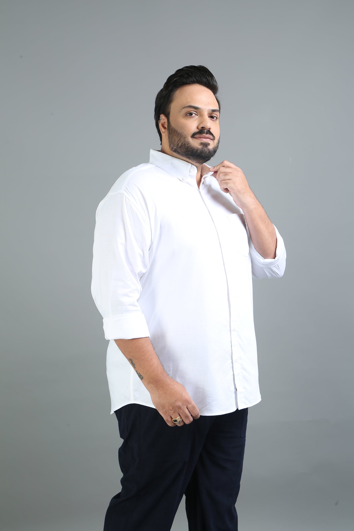 France white Plus Size Solid Shirt