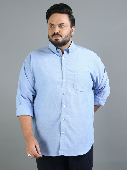 France Tropical Blue Plus Size Solid Shirt
