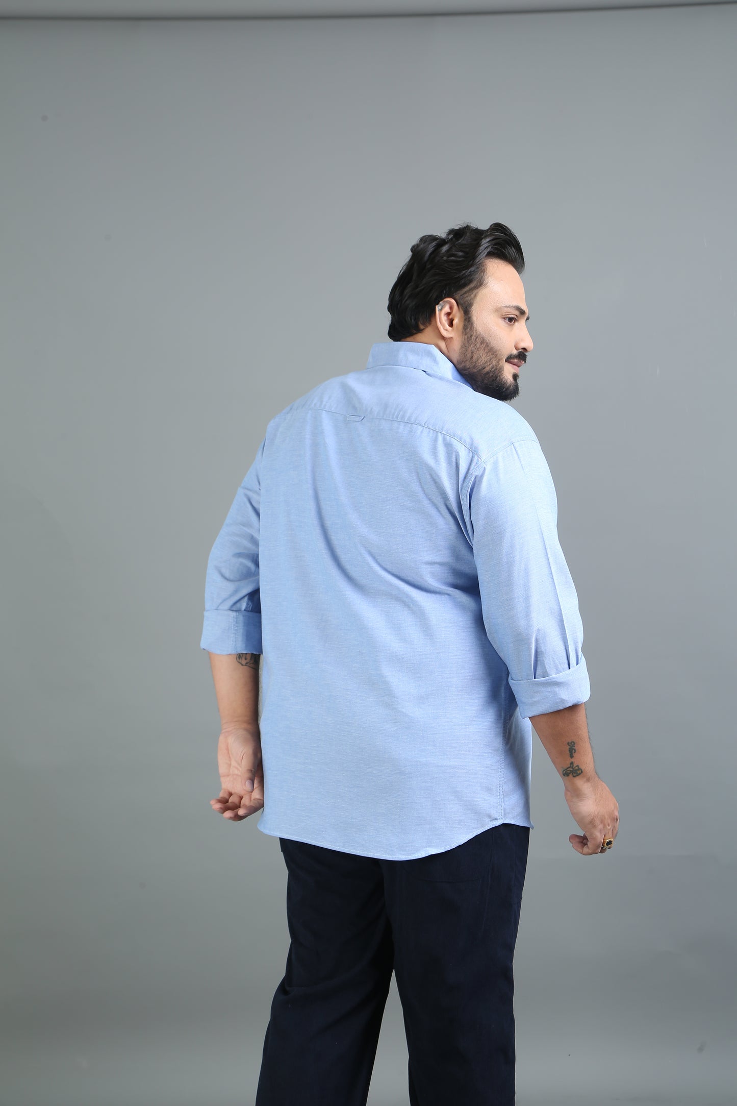 France Tropical Blue Plus Size Solid Shirt