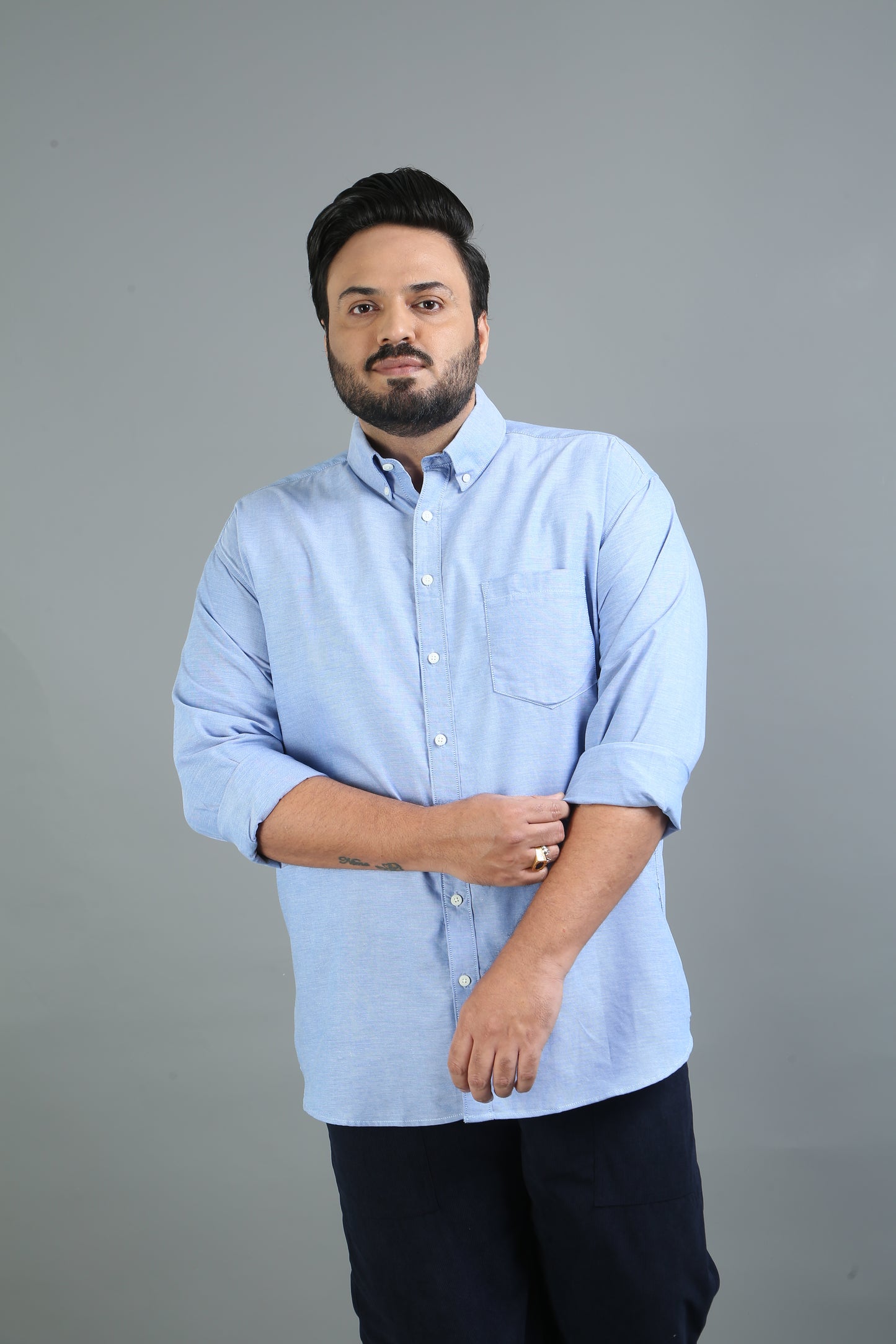 France Tropical Blue Plus Size Solid Shirt