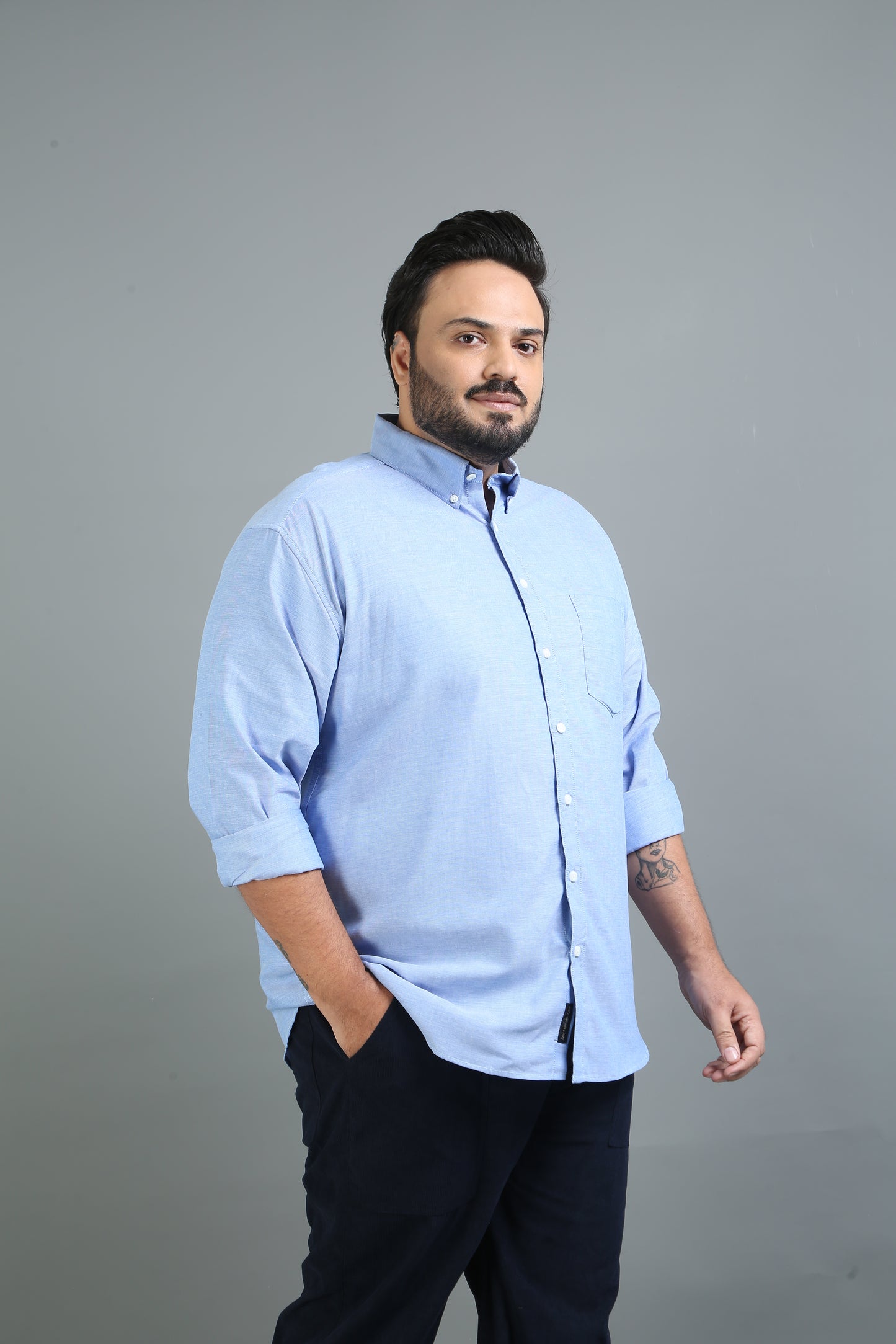 France Tropical Blue Plus Size Solid Shirt