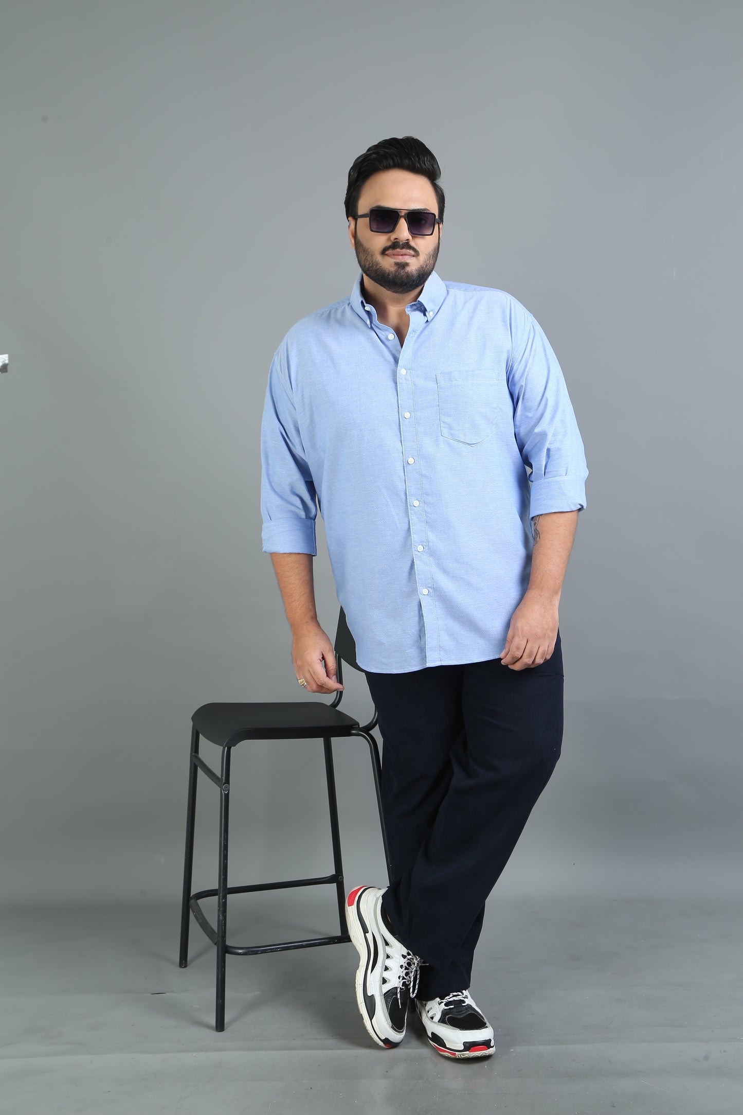 France Tropical Blue Plus Size Solid Shirt