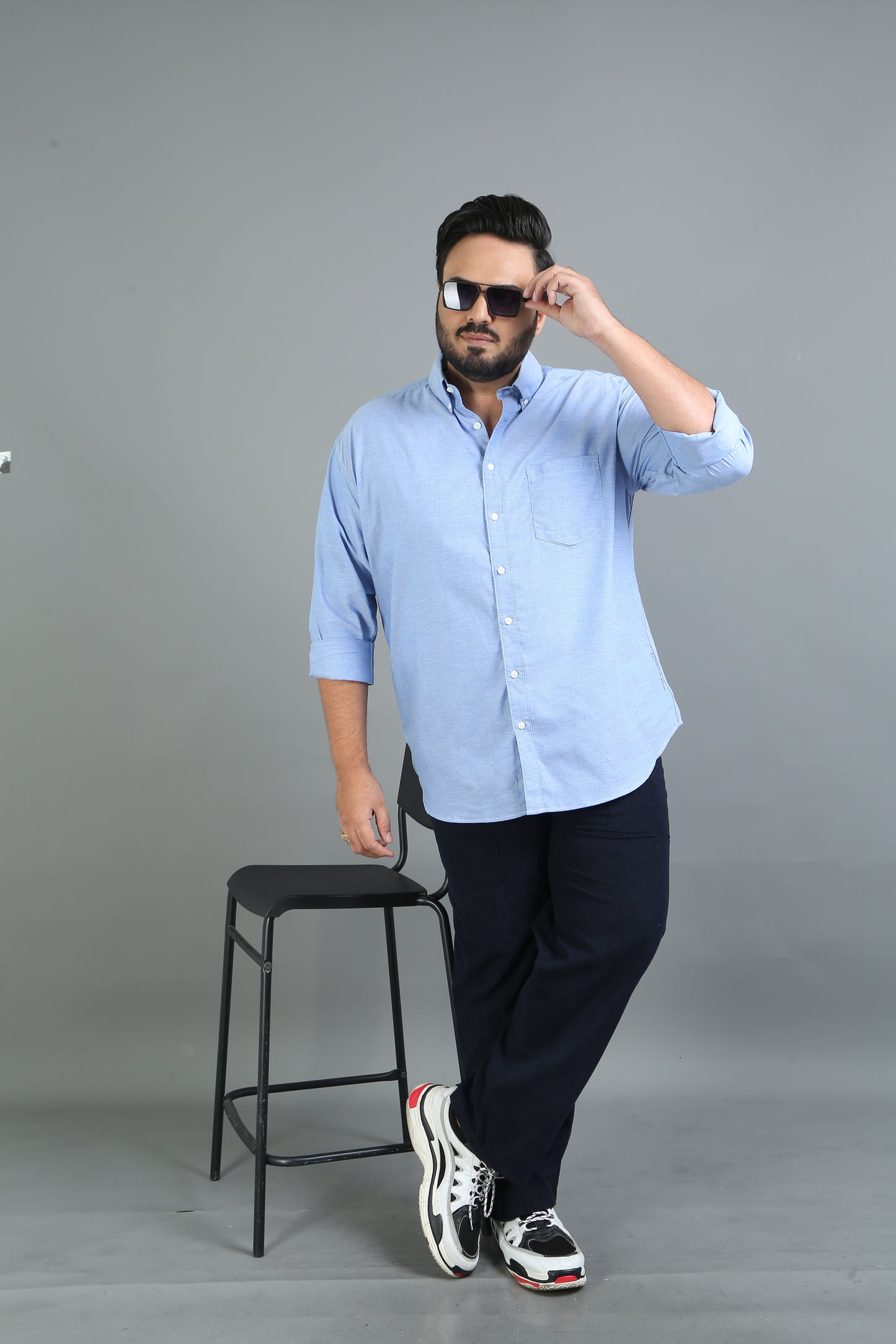 France Tropical Blue Plus Size Solid Shirt