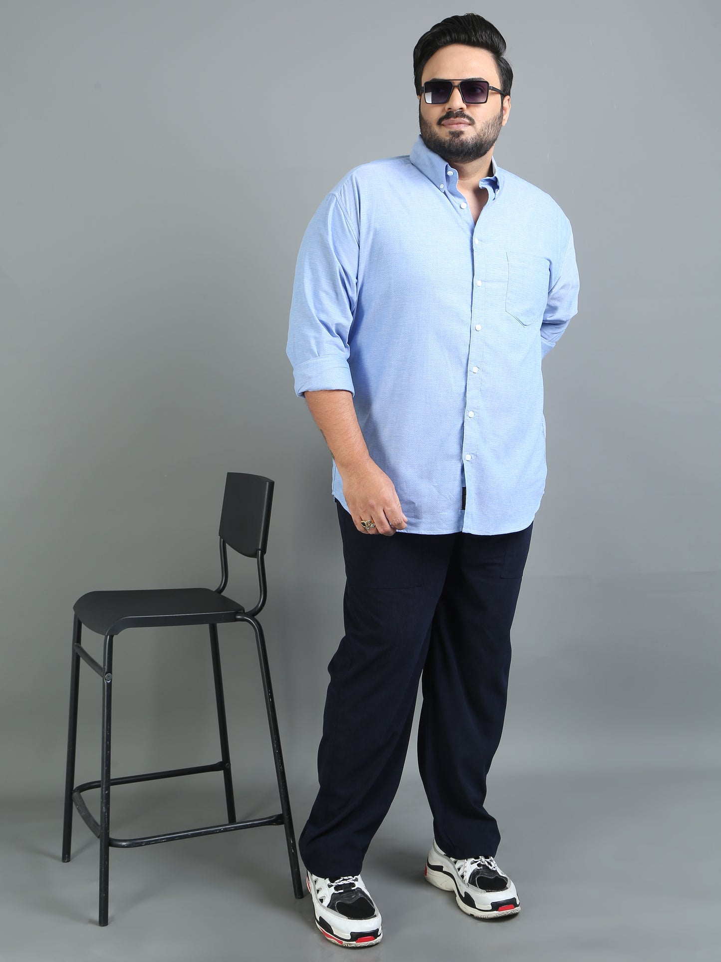 France Tropical Blue Plus Size Solid Shirt