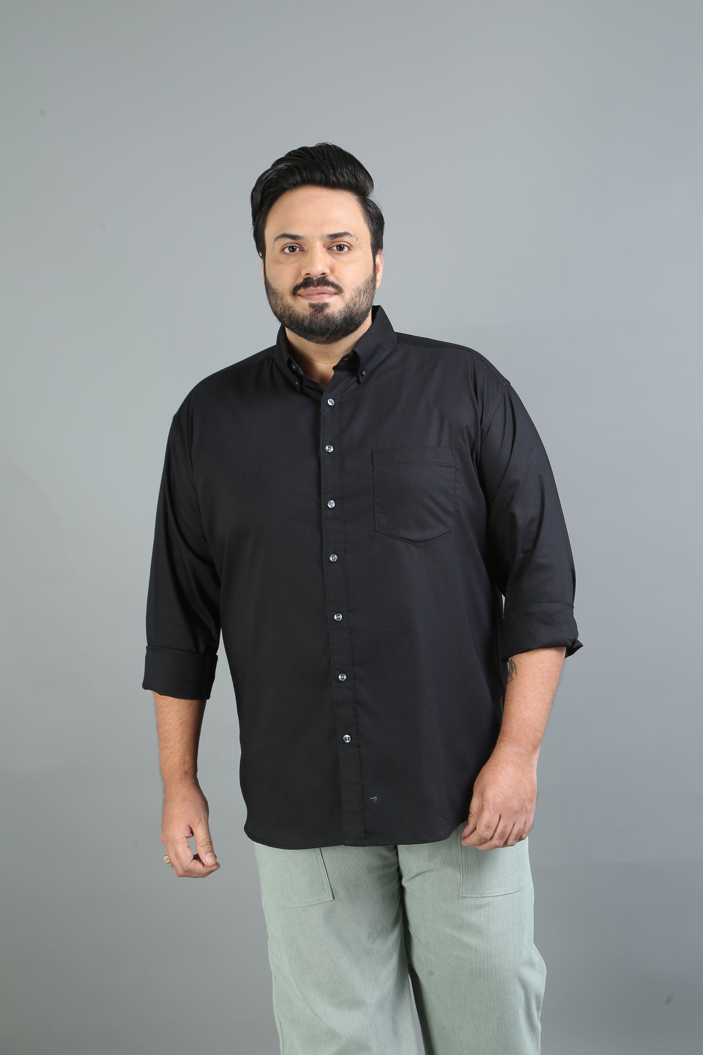 France Black Plus Size Solid Shirt