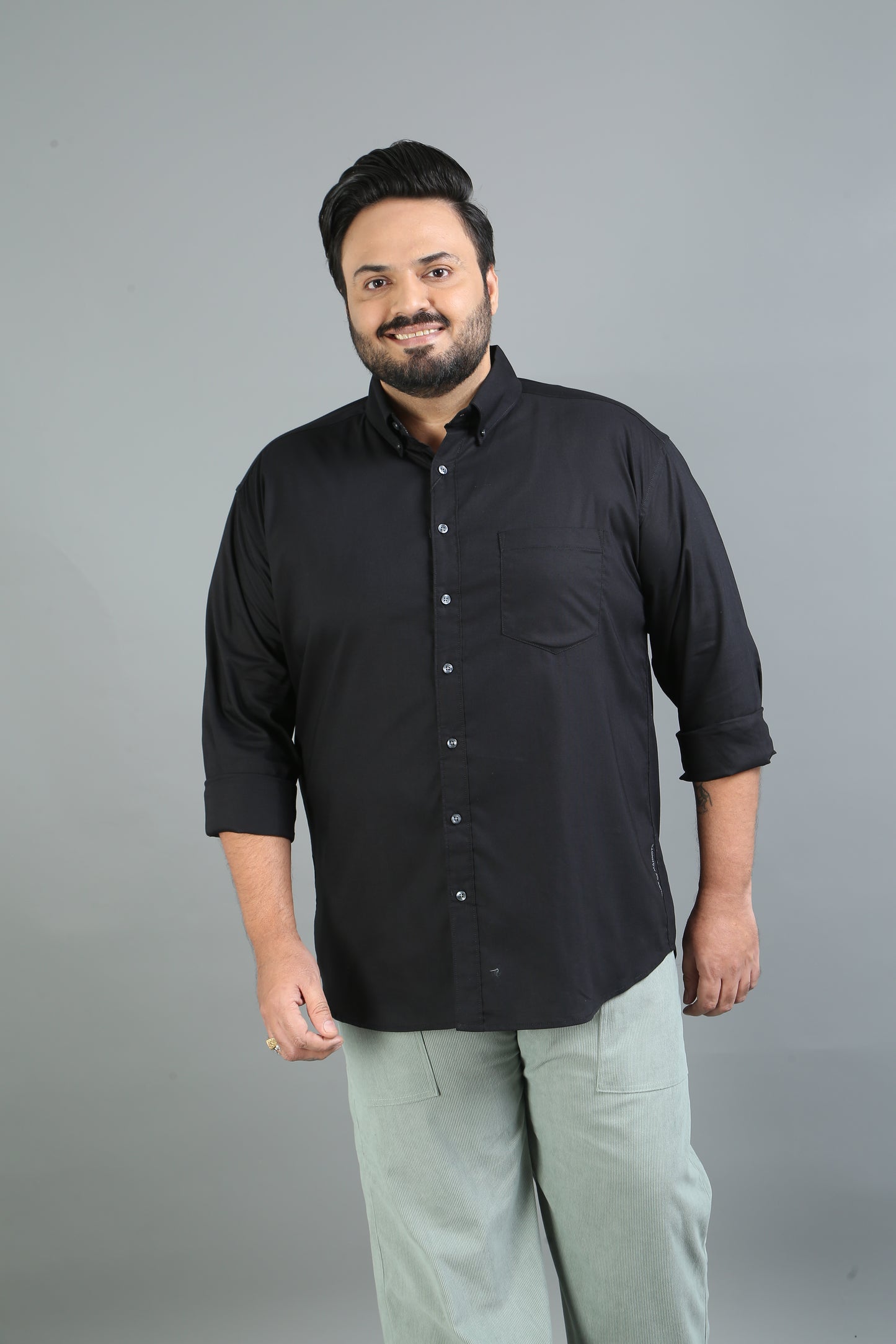 France Black Plus Size Solid Shirt