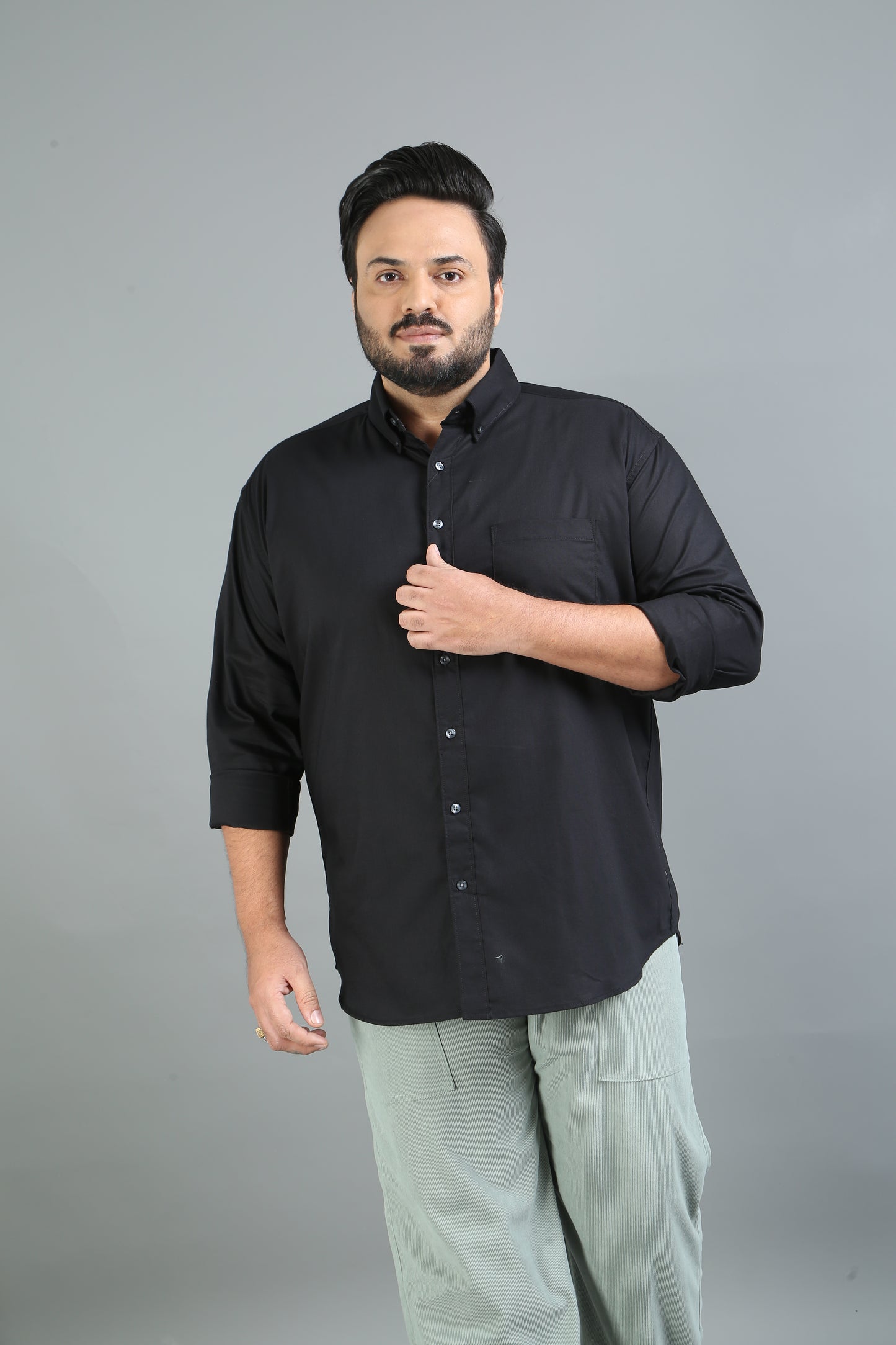 France Black Plus Size Solid Shirt