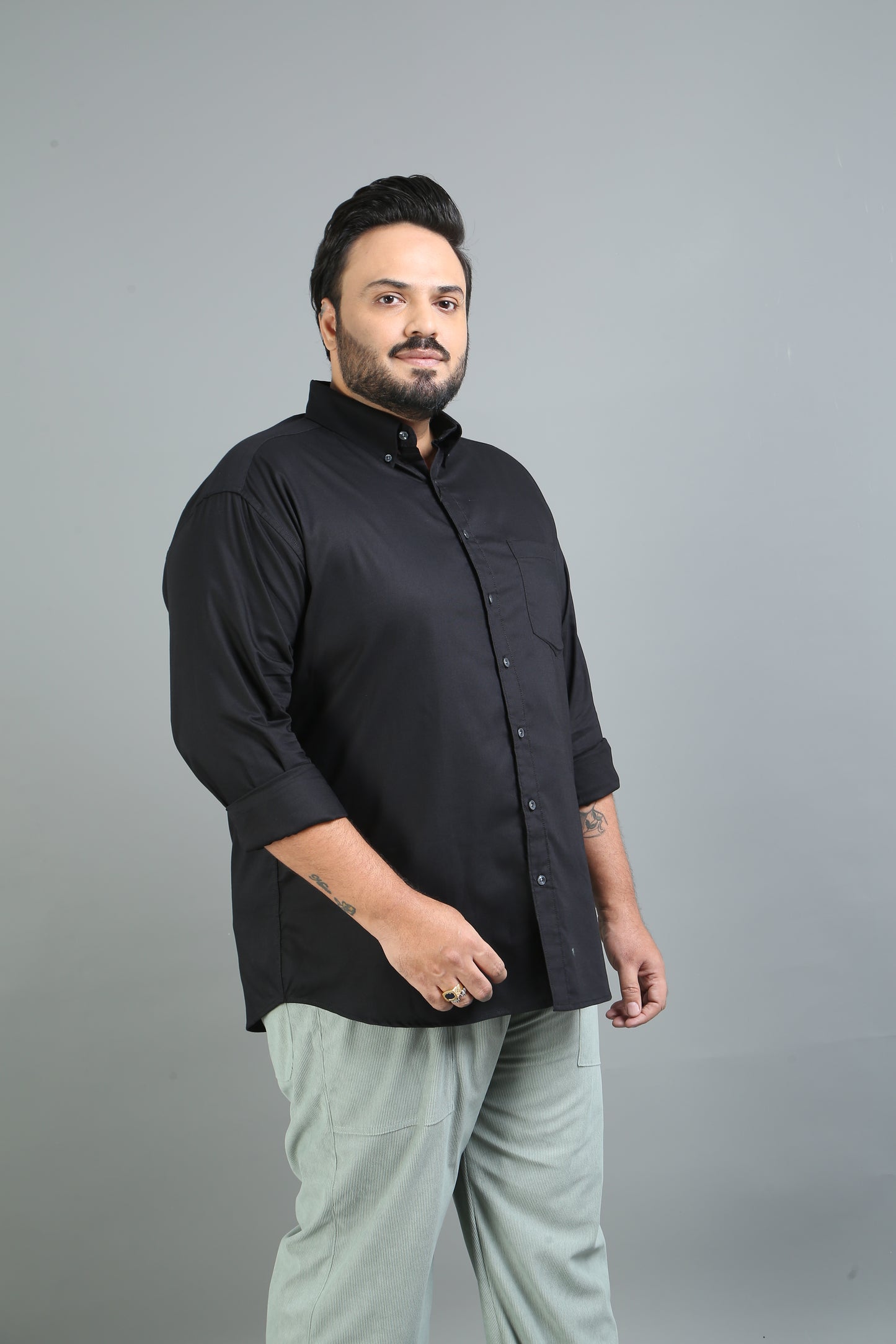 France Black Plus Size Solid Shirt