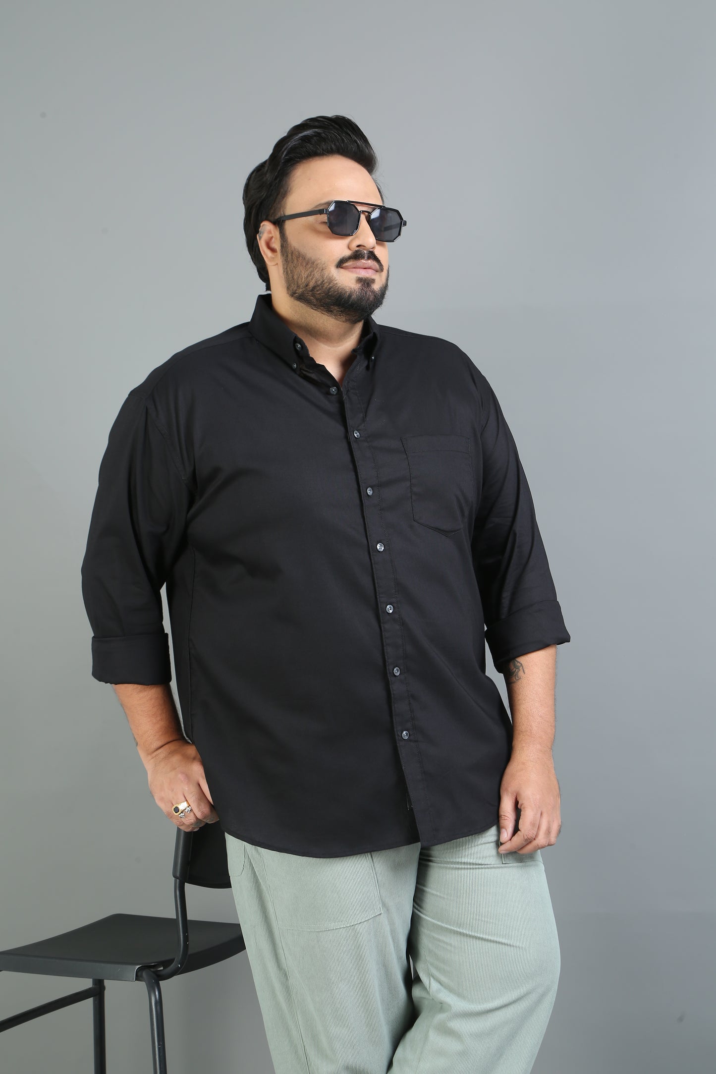France Black Plus Size Solid Shirt