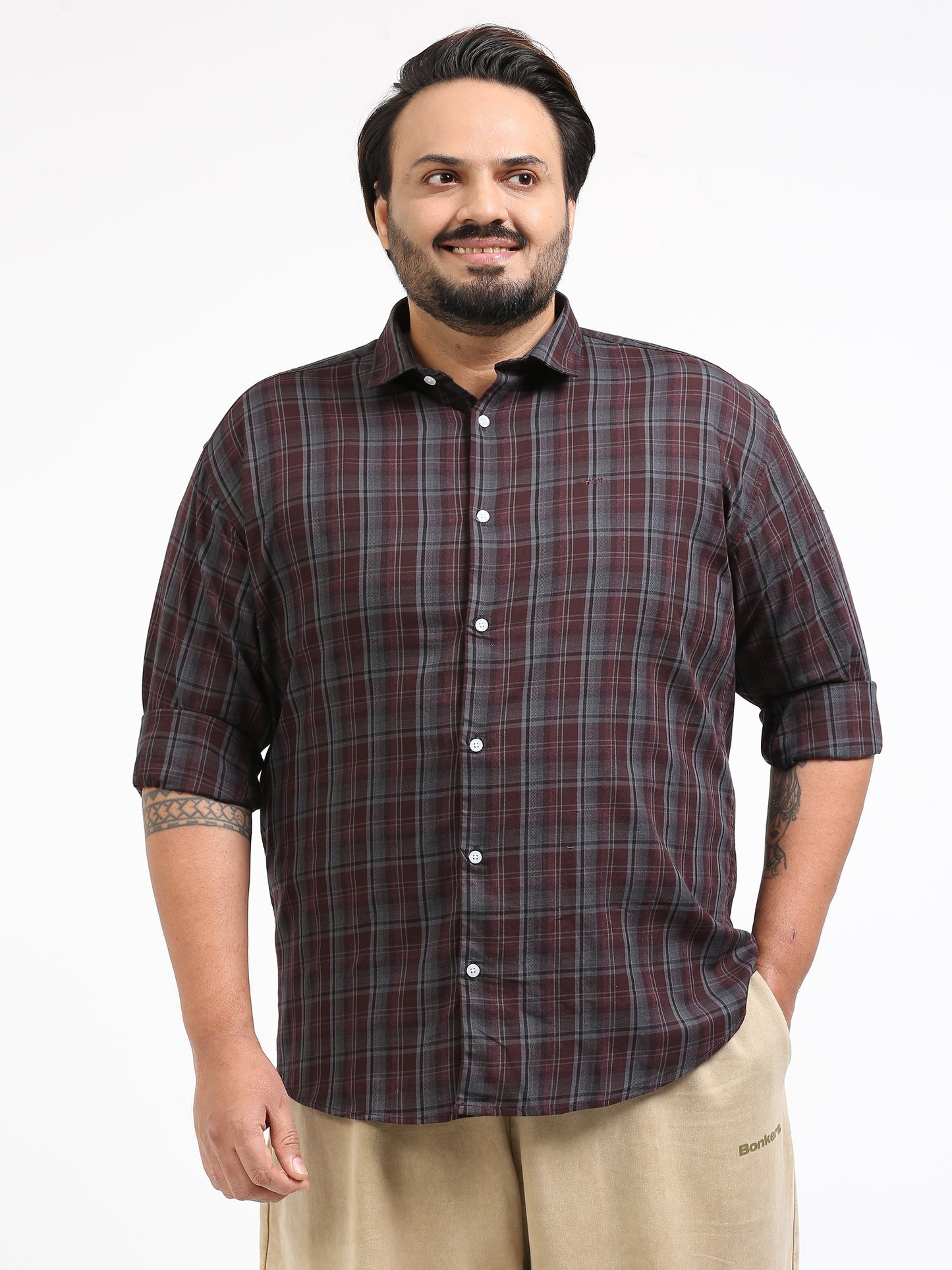 Franciscoo Woody Plus Size Brown Check Shirt