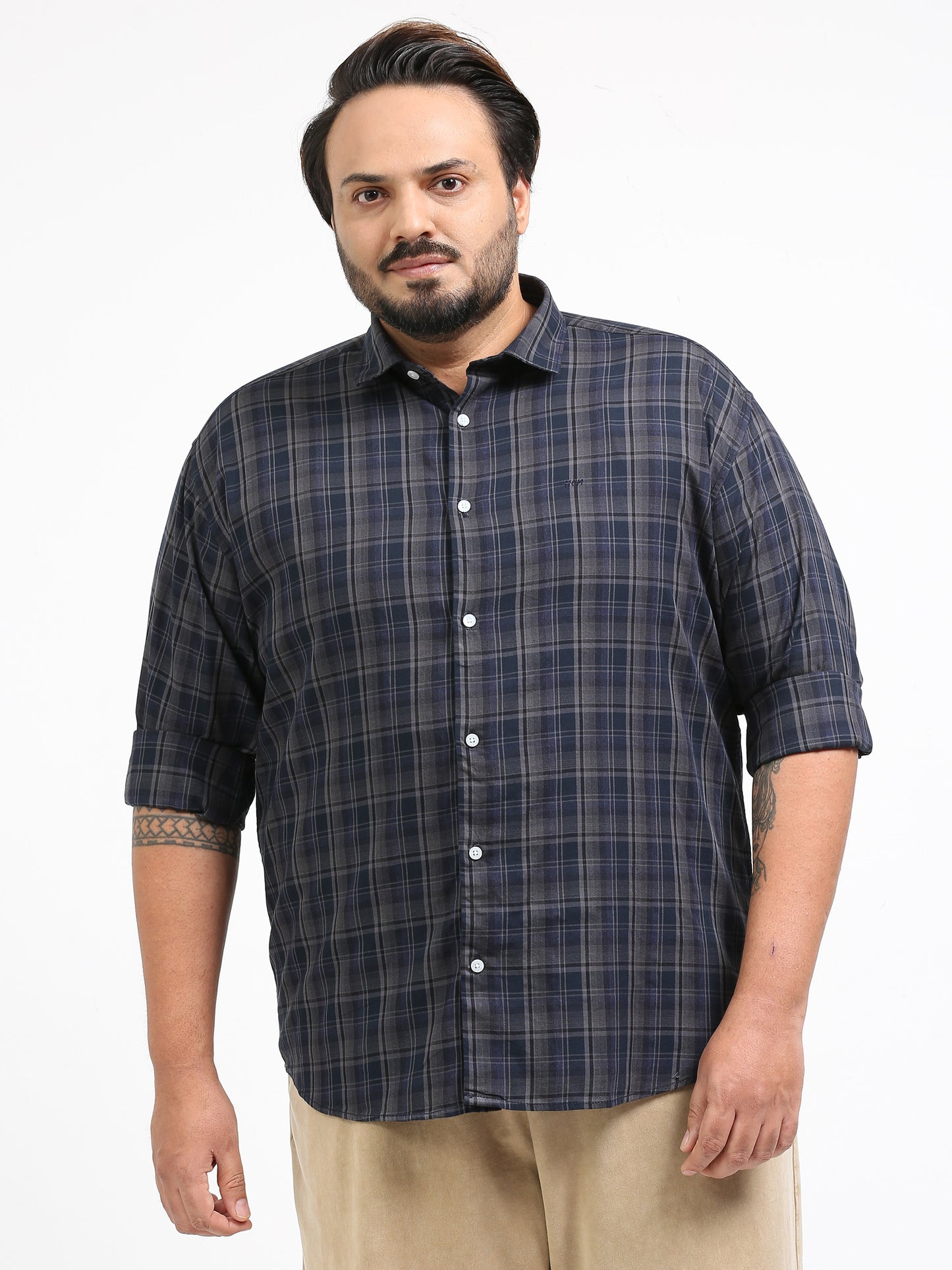 Franciscoo Ship Grey Plus Size Checks Shirt