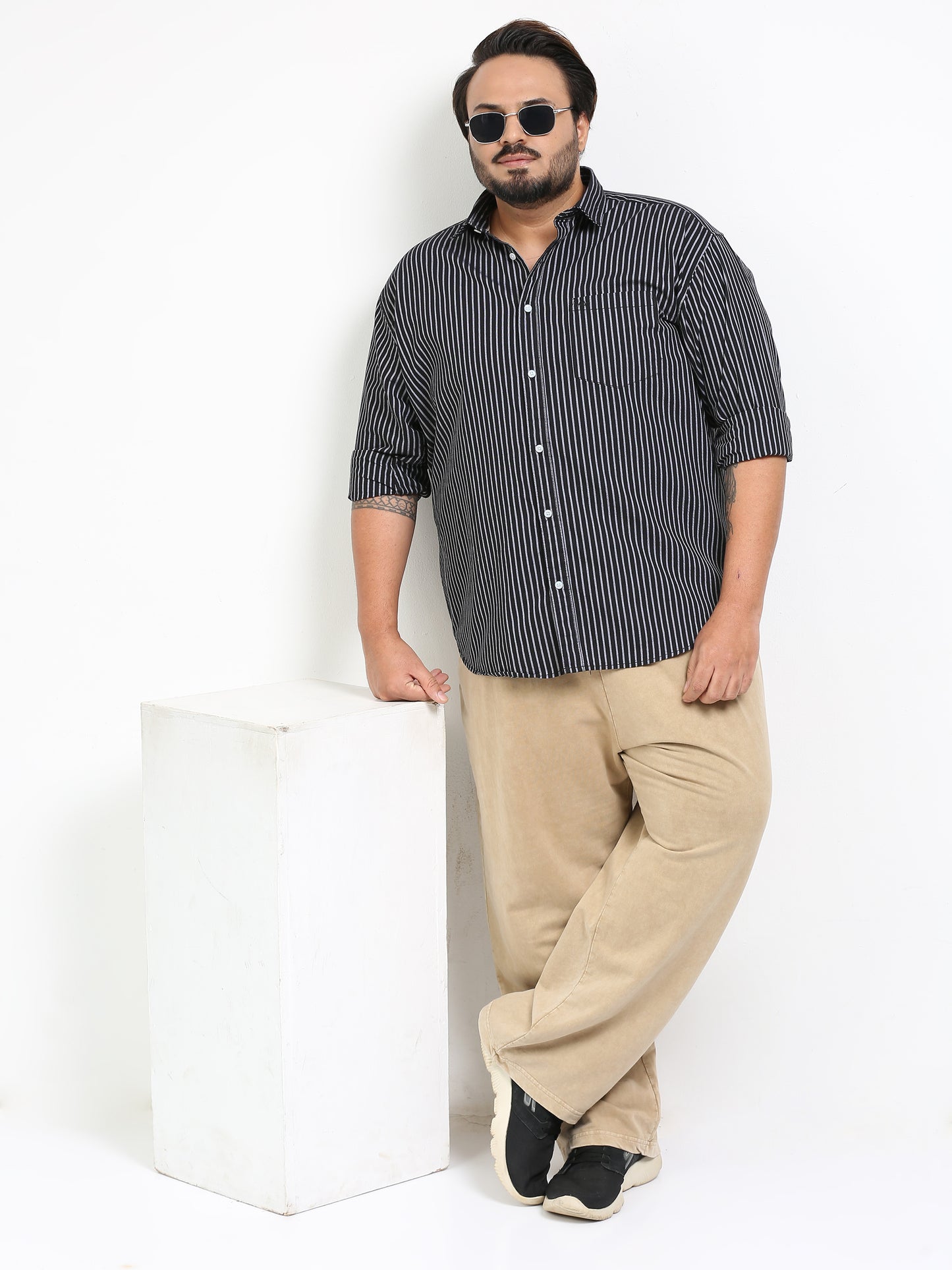 Gandia Black Plus Size Striped Shirt